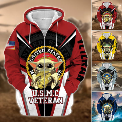 Premium Multiple US Military Services Veteran Zip Hoodie