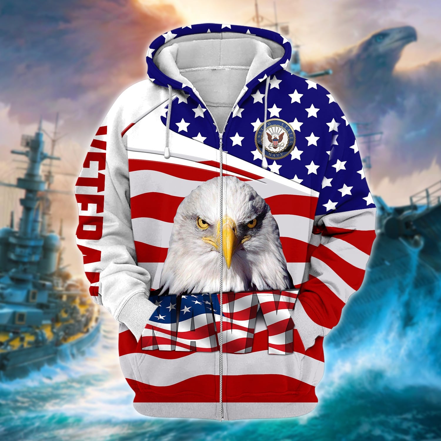 Premium Multiple US Military Services Veteran Zip Hoodie