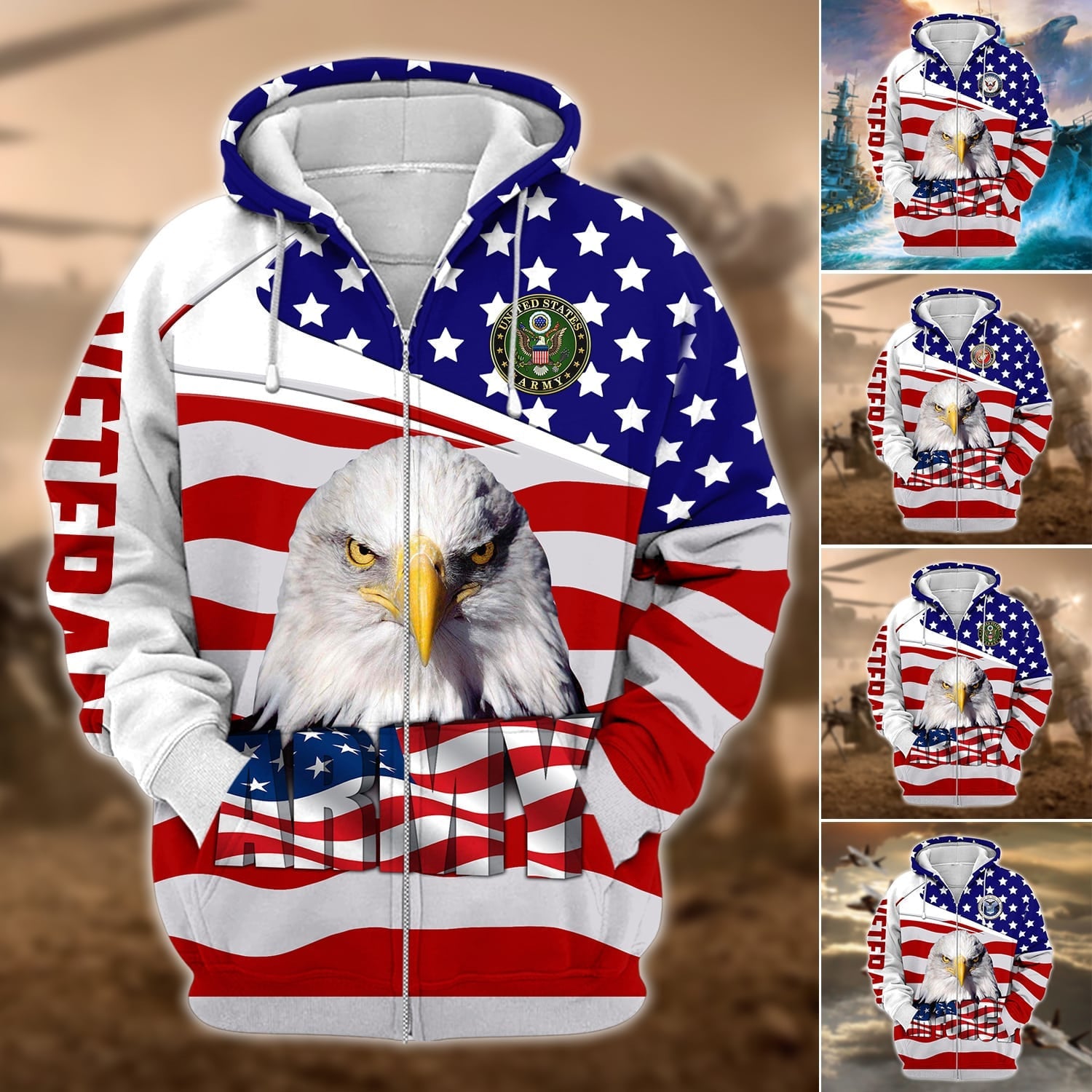 Premium Multiple US Military Services Veteran Zip Hoodie