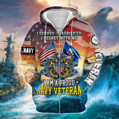 I Am A Proud Navy Veteran Zip Hoodie