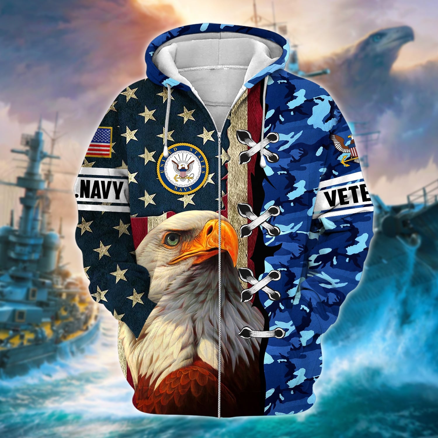 Premium Multiple US Military Services Veteran Zip Hoodie