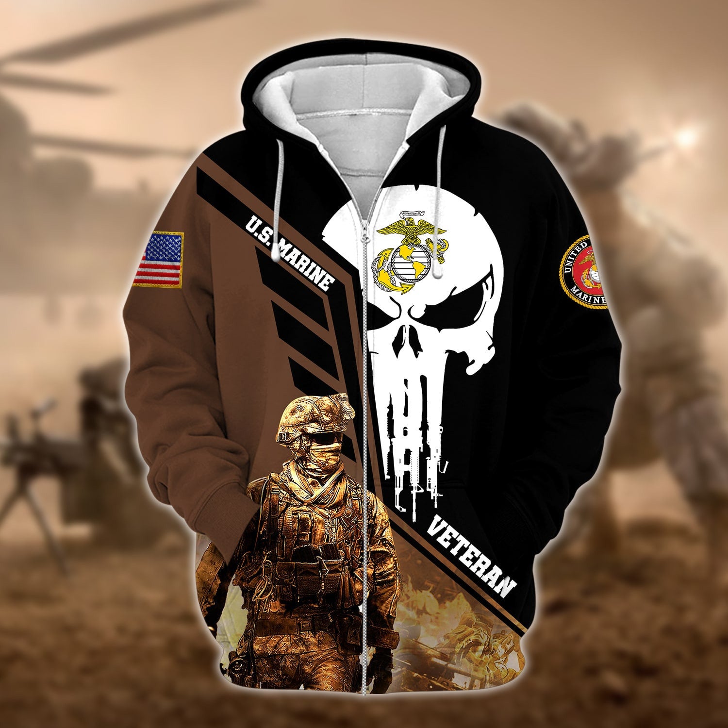 Premium Multiple US Military Services Veteran Zip Hoodie
