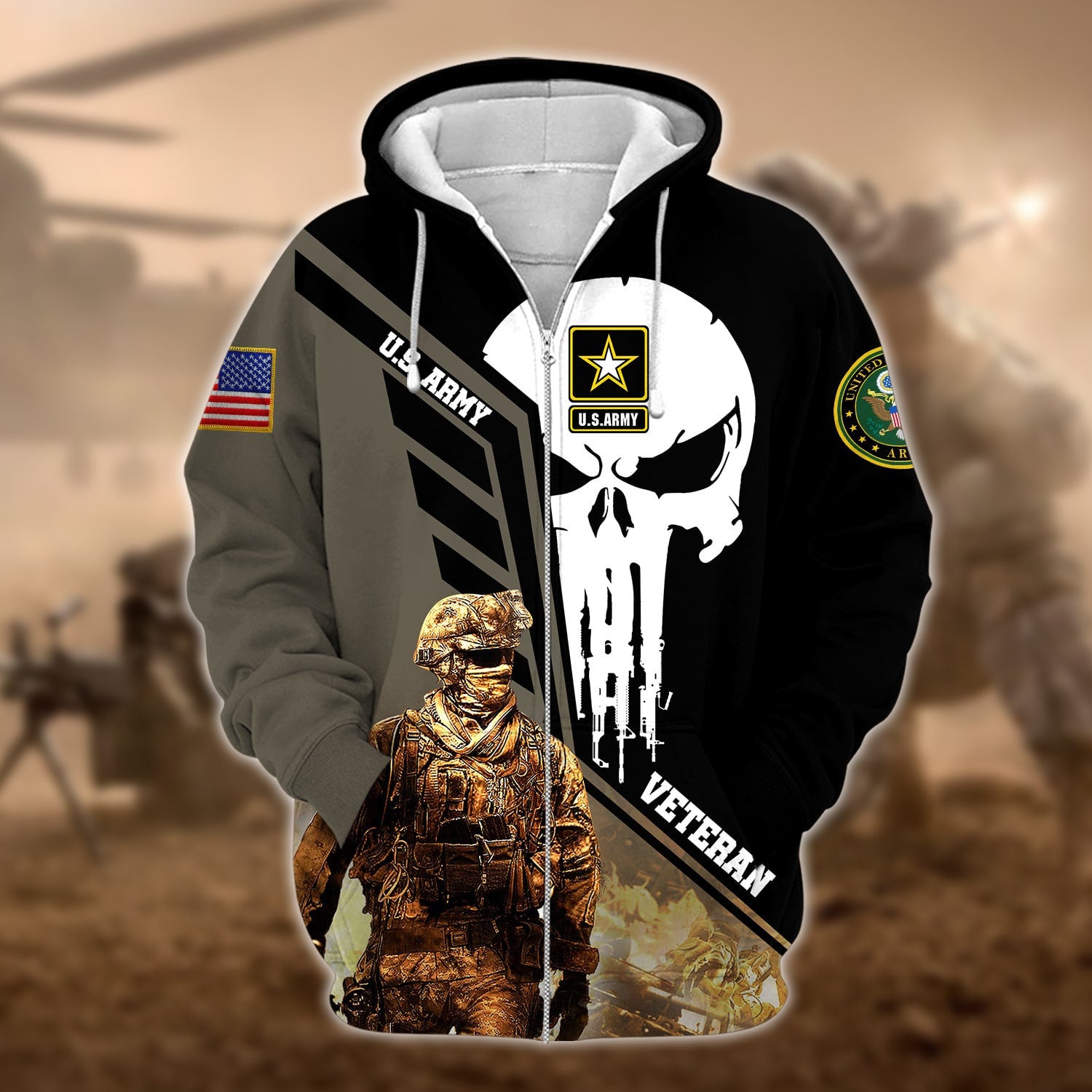 Premium Multiple US Military Services Veteran Zip Hoodie