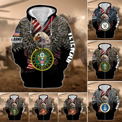 Premium Multiple US Military Services Veteran Zip Hoodie