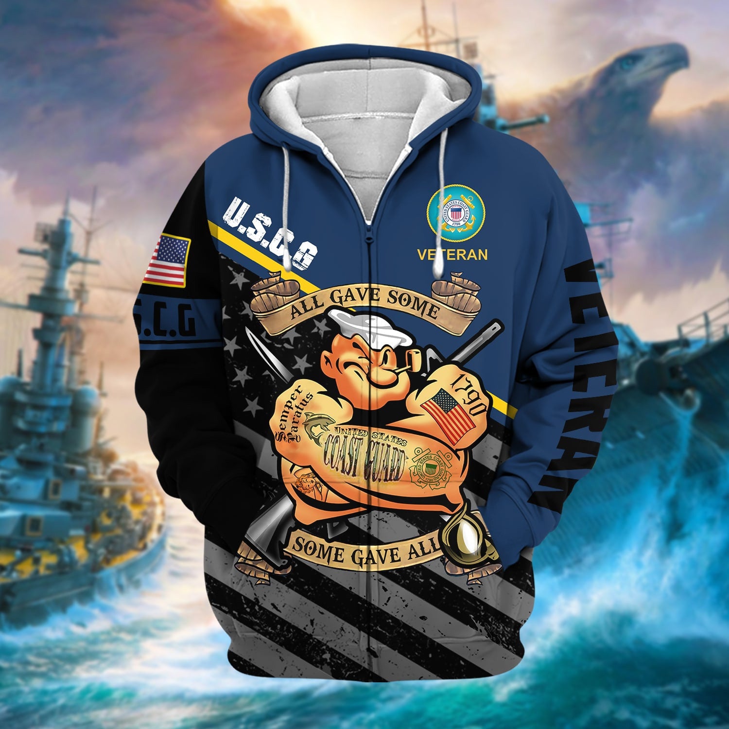 Premium US Military Services US Veteran Zip Hoodie