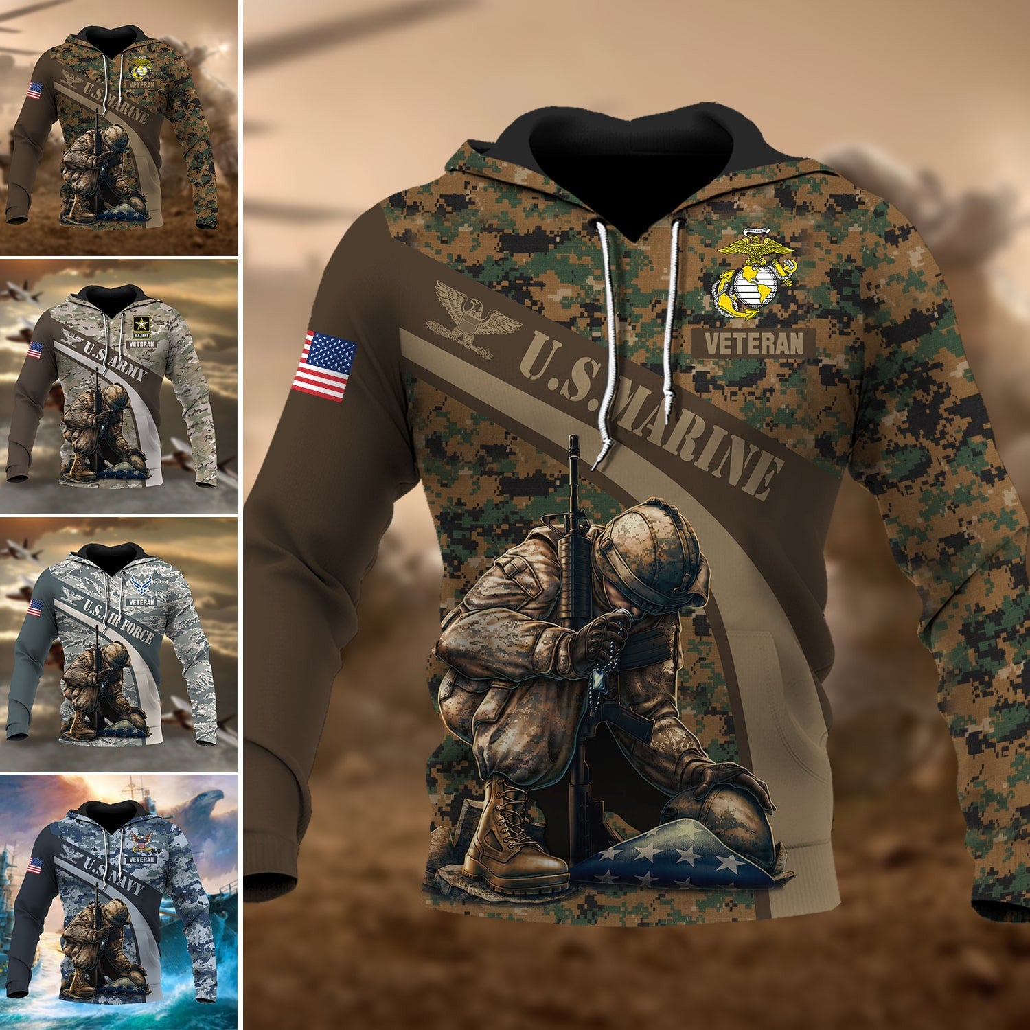 Premium Multiple US Military Services Veteran Hoodie