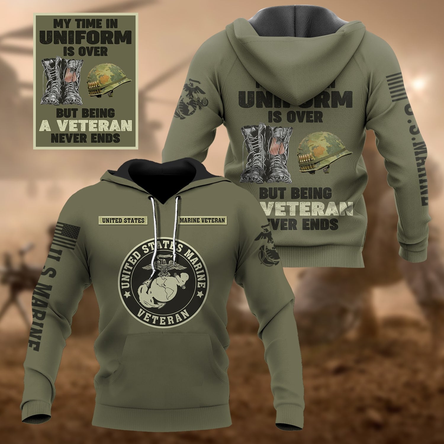 Premium Multiple US Military Services Veteran Hoodie