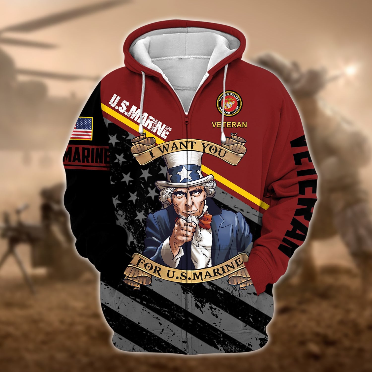 Premium Multiple US Military Services Veteran Zip Hoodie