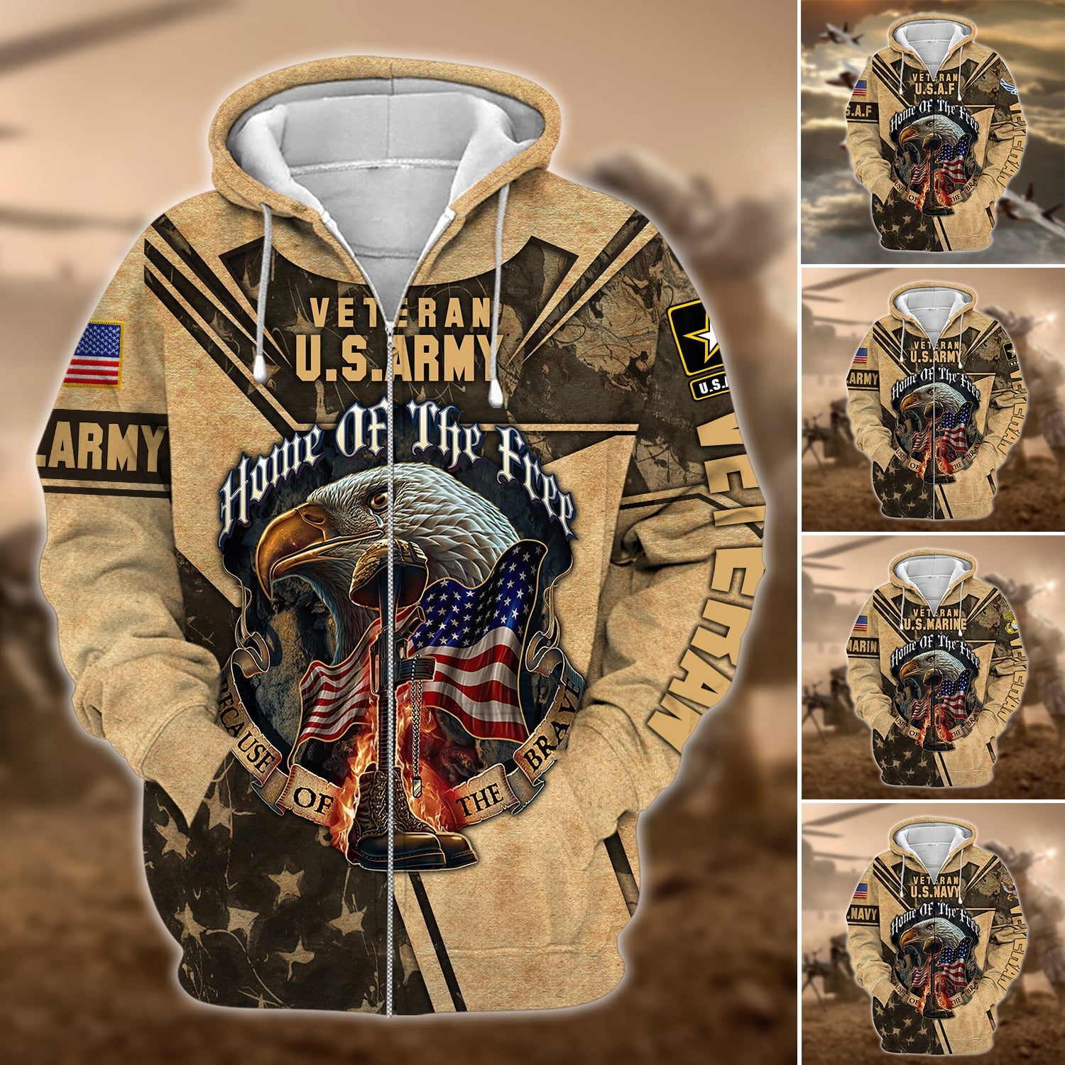 Premium Multiple US Military Services Veteran Zip Hoodie