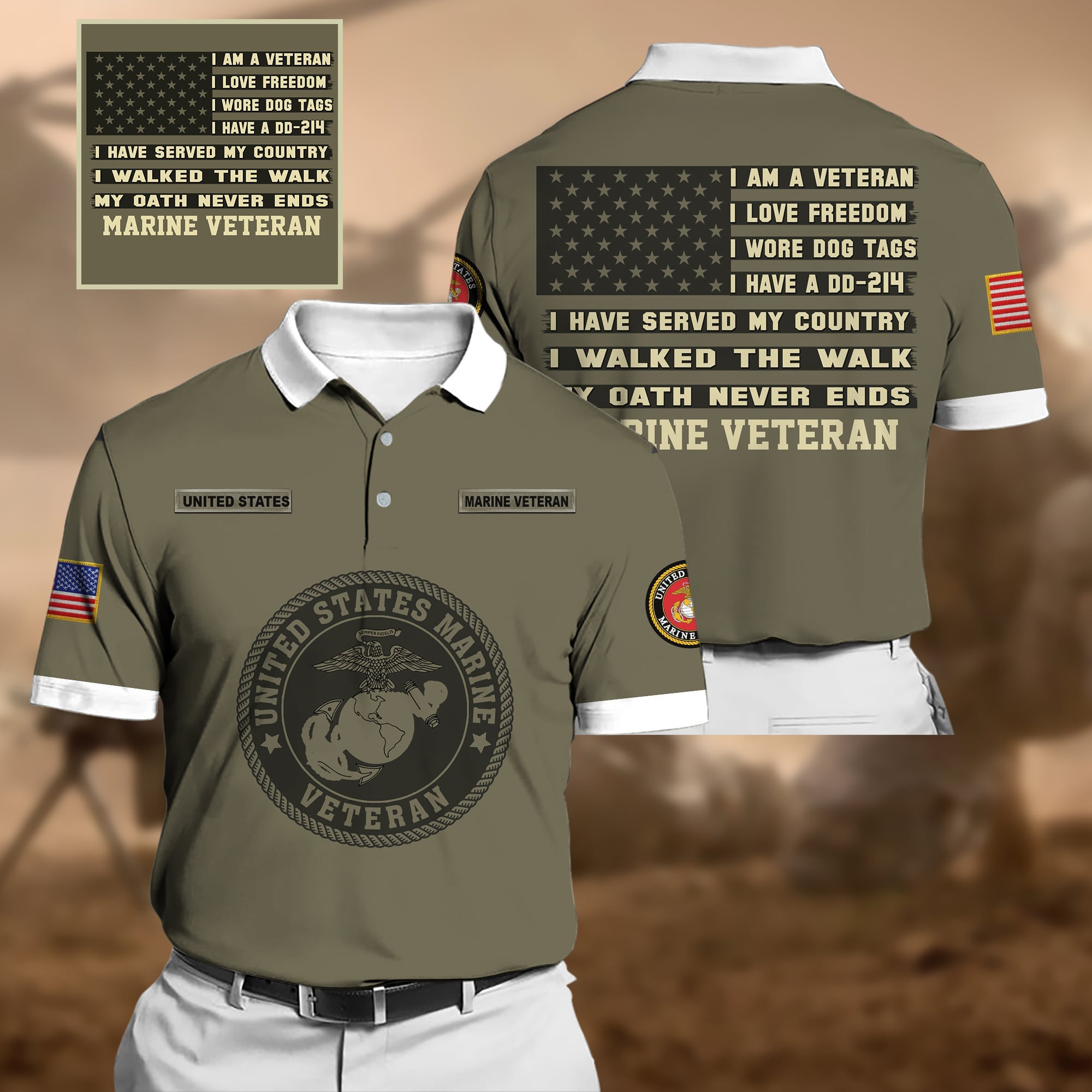 Premium Multiple US Military Services Veteran Polo