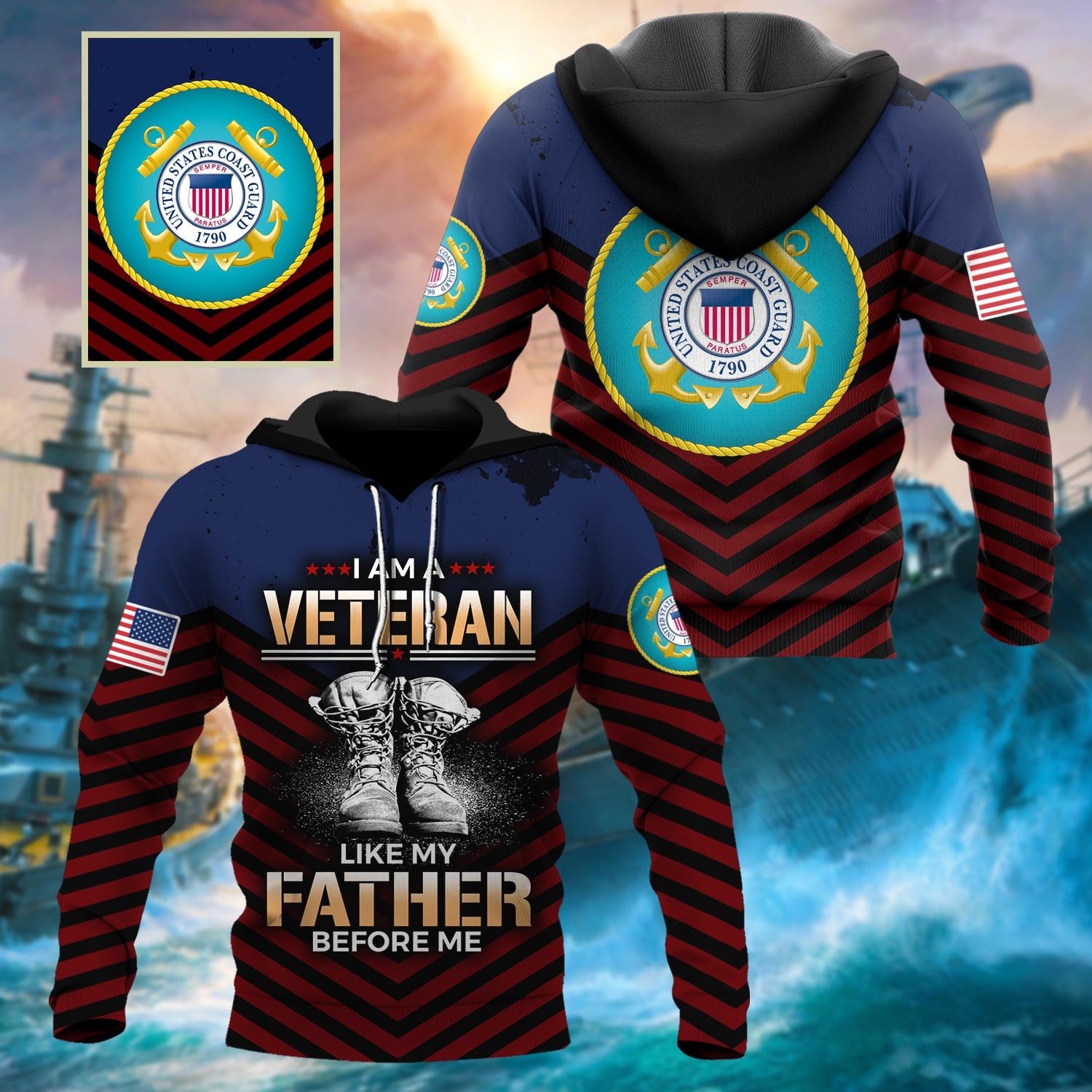 Premium Multiple US Military Services Veteran Hoodie