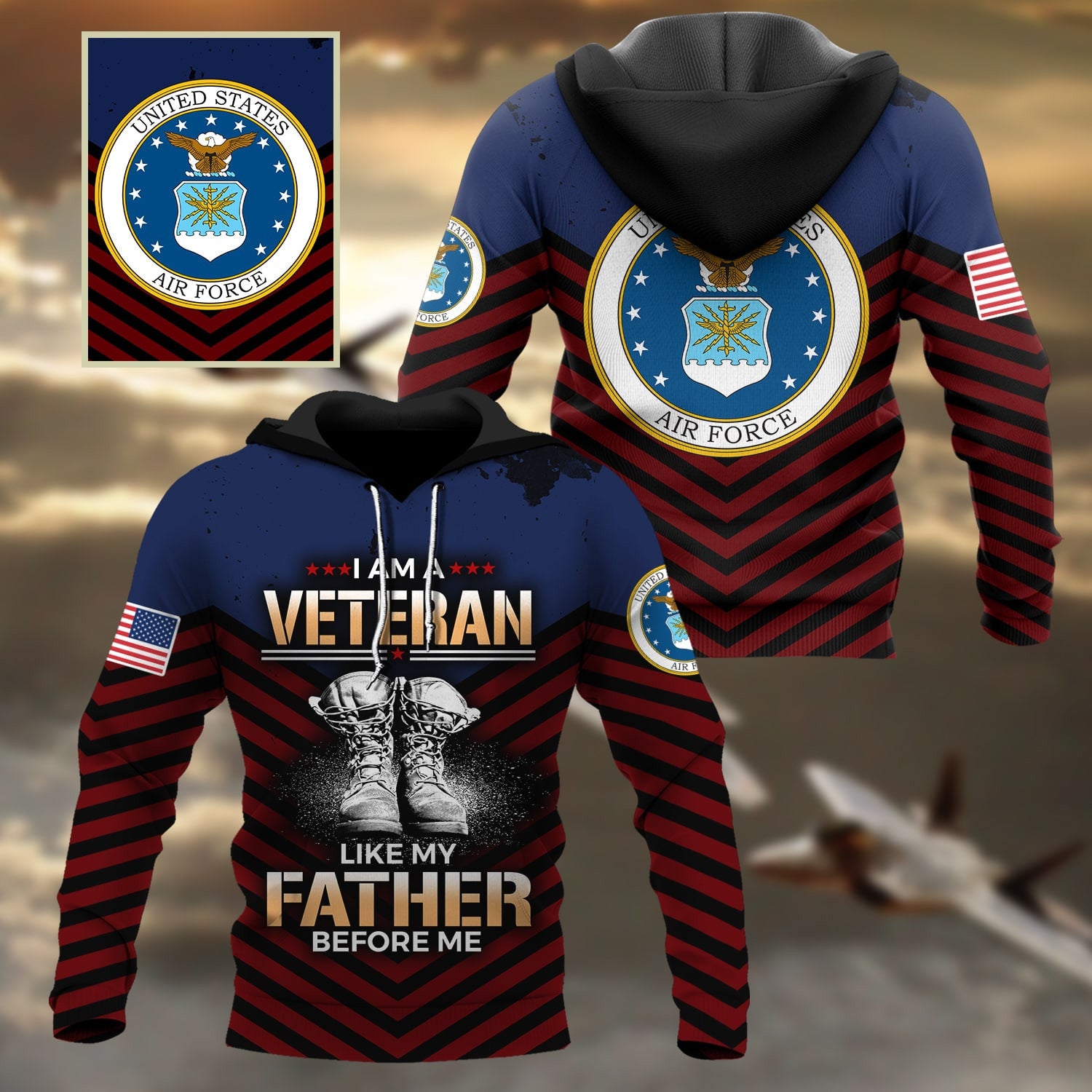 Premium Multiple US Military Services Veteran Hoodie