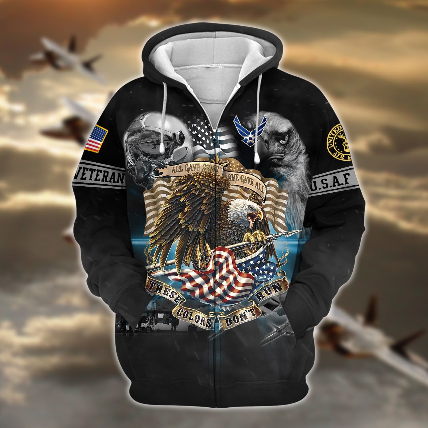 Unique U.S Veteran These Colors Don't Run Zip Hoodie