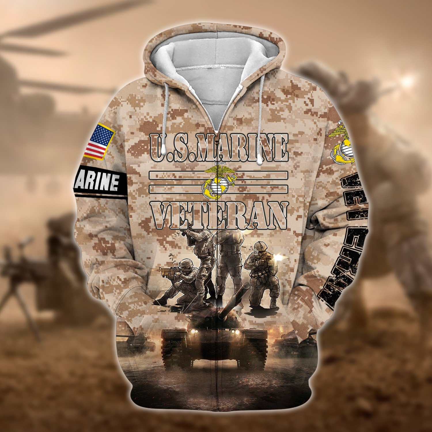 Premium Multiple US Military Services Veteran Zip Hoodie