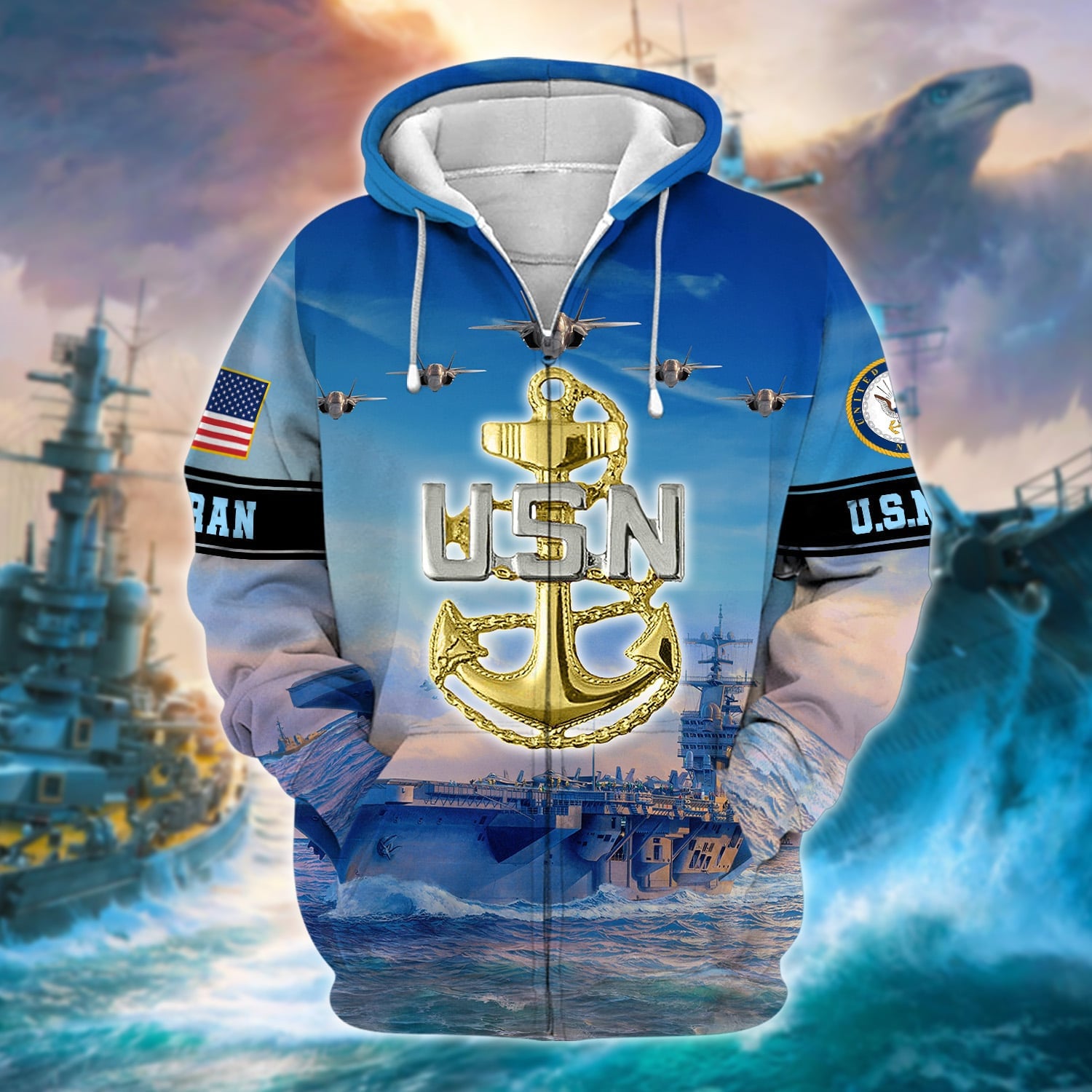Unique U.S. Navy Veteran Zip Hoodie