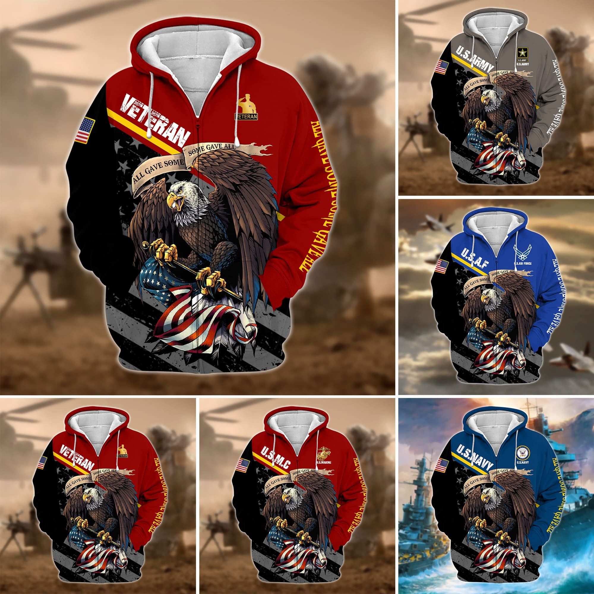 Premium Multiple US Military Services Veteran Zip Hoodie