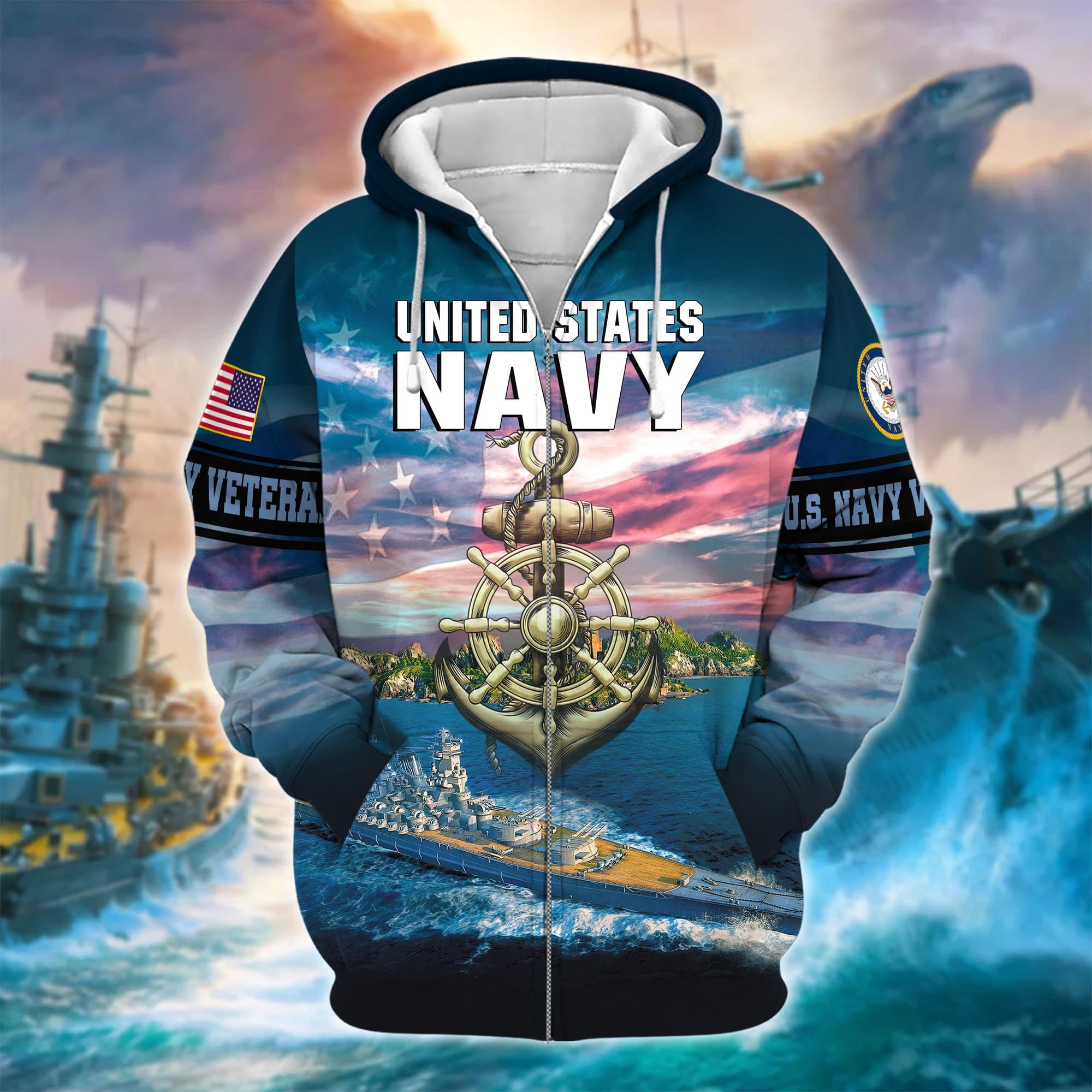 Unique U.S. Navy Veteran Zip Hoodie