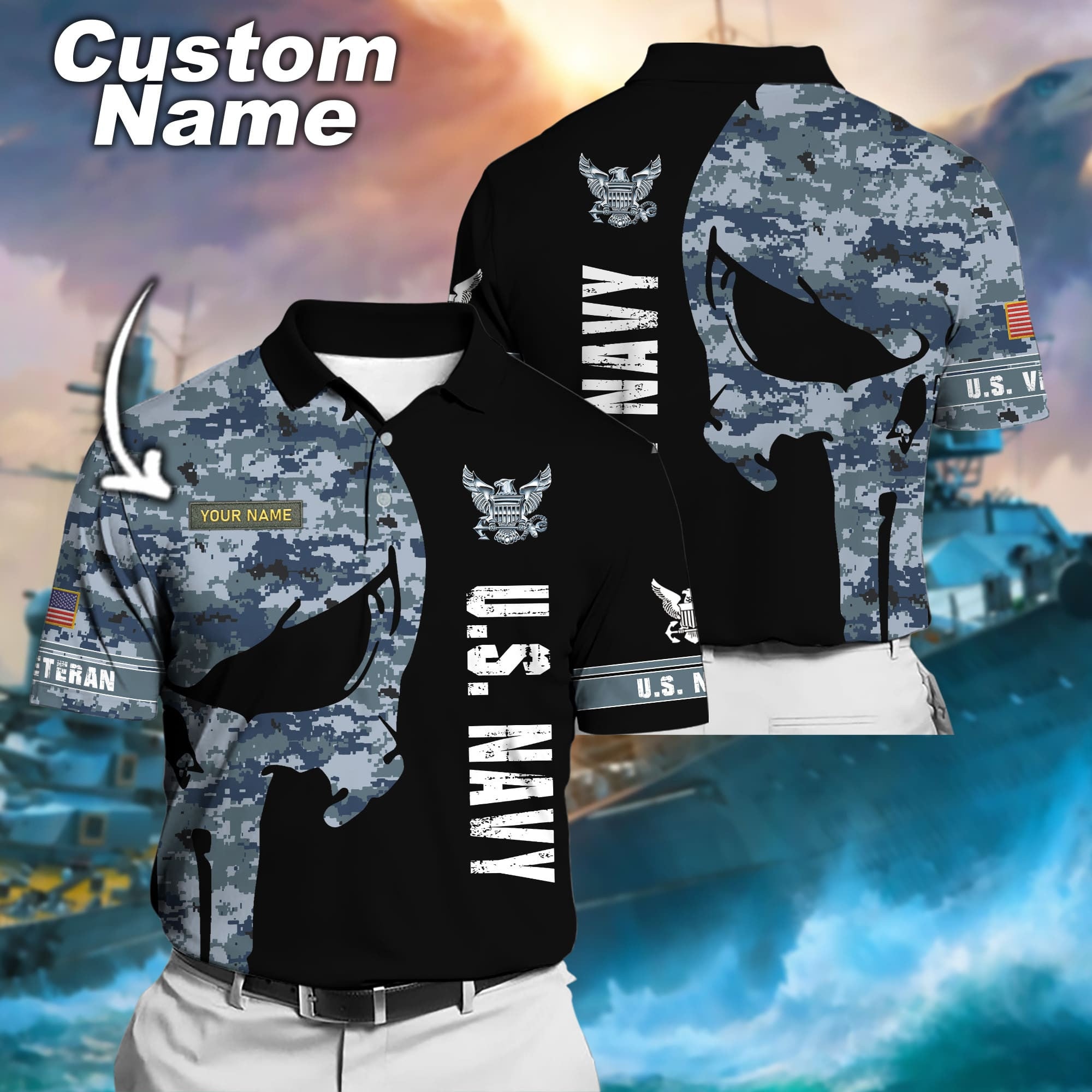 Premium Multiple US Military Services Veteran Personalize Polo Shirt