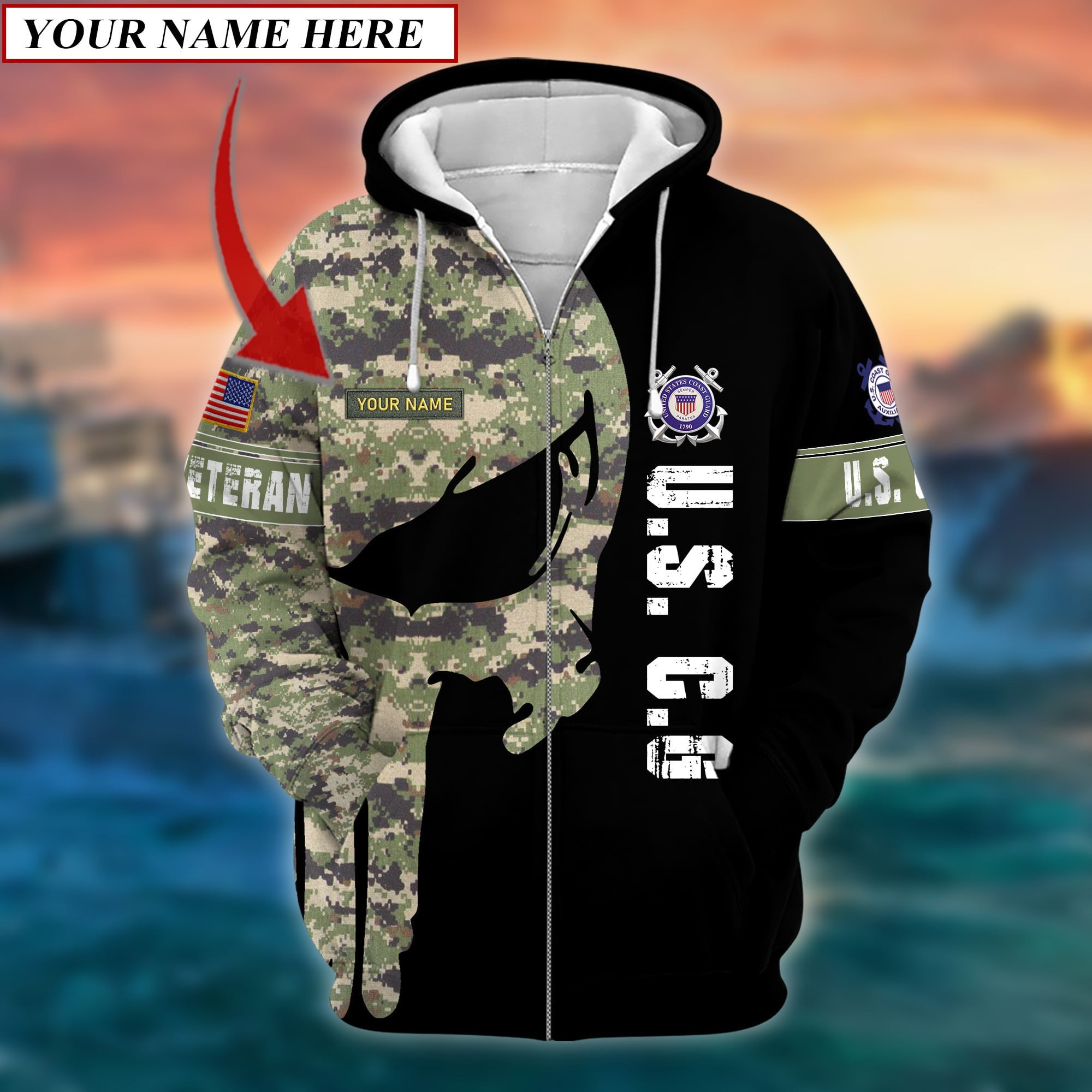 Premium Multiple US Military Services Veteran Personalize Zip Hoodie