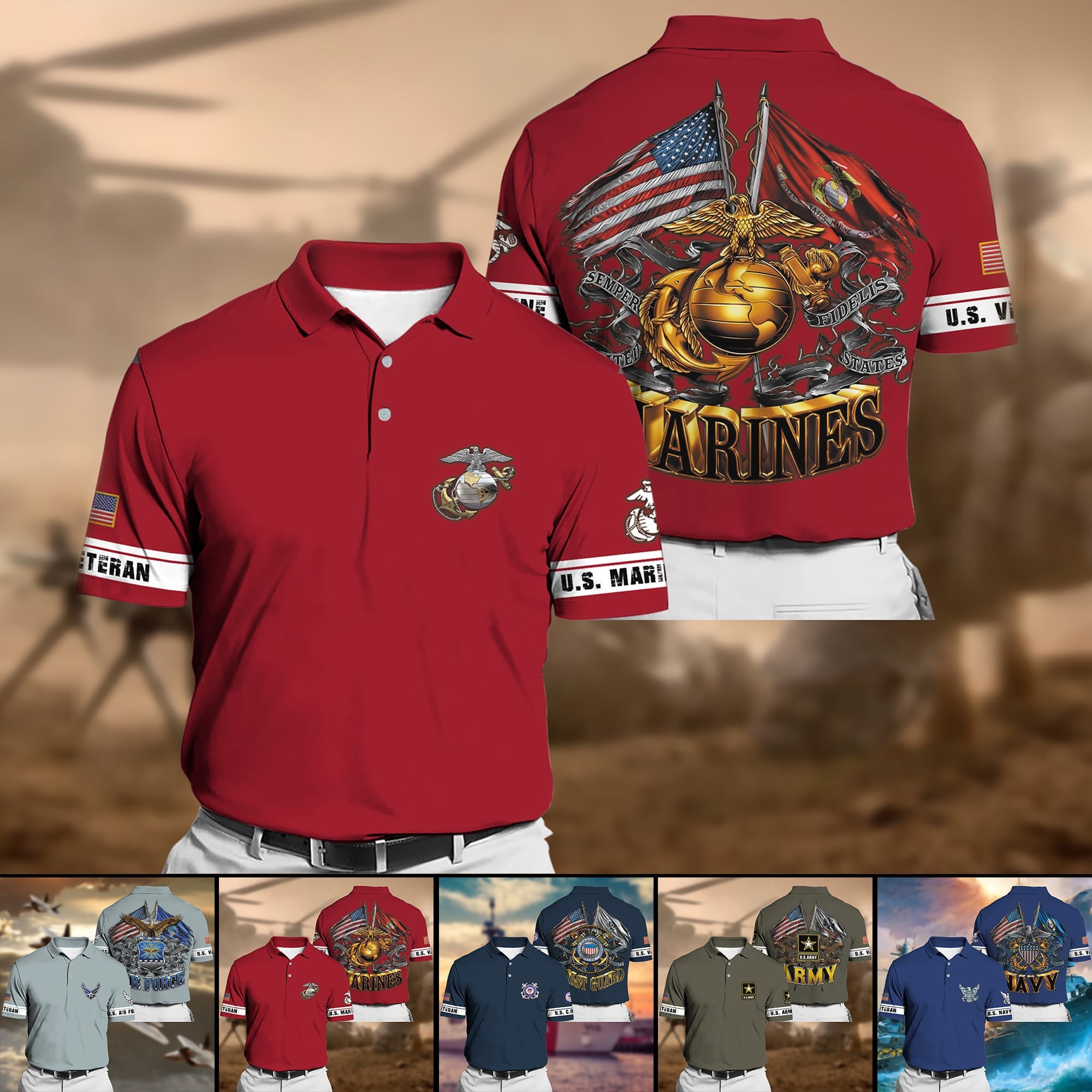 Premium Multiple US Military Services Veteran Polo Shirt