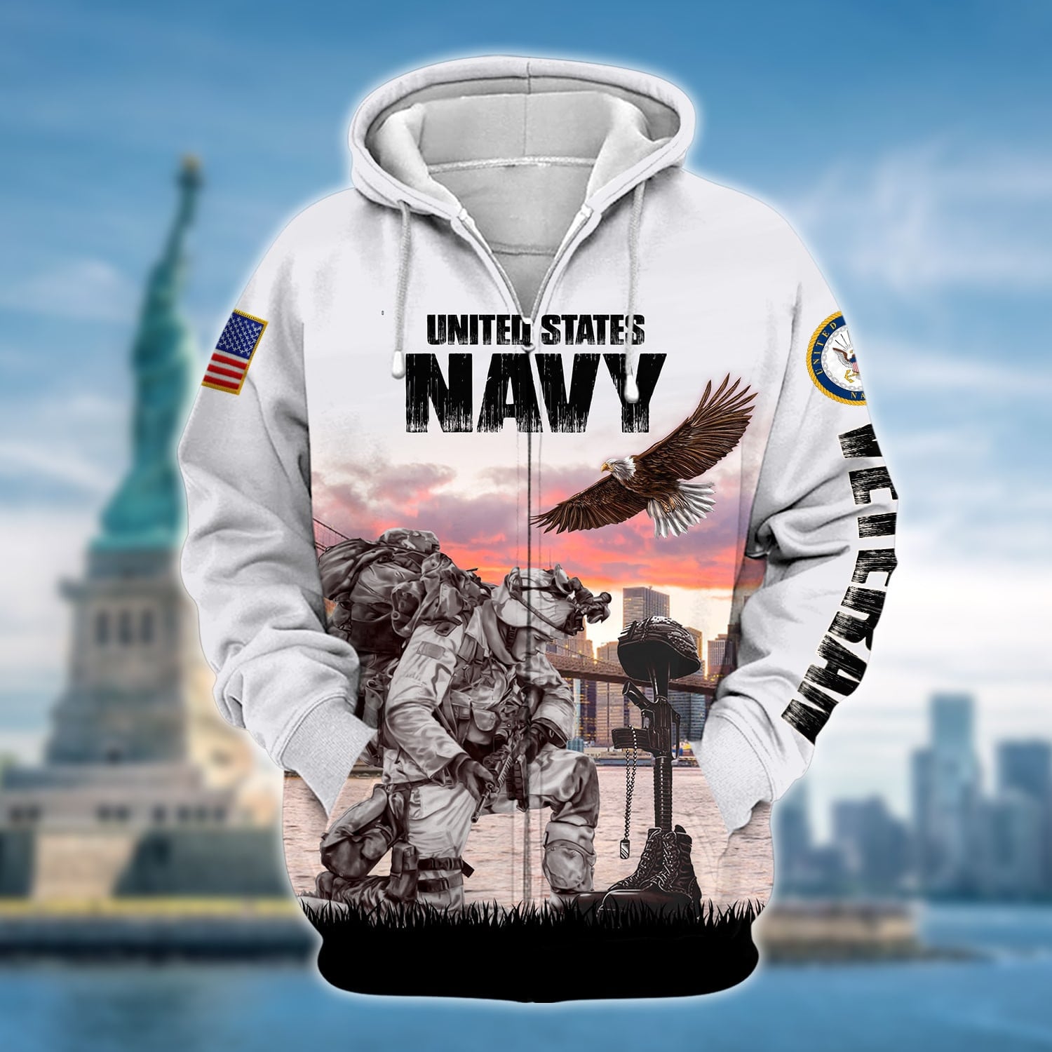 Unique Multiple Service US Veteran Zip Hoodie