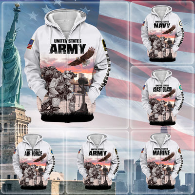 Unique Multiple Service US Veteran Zip Hoodie