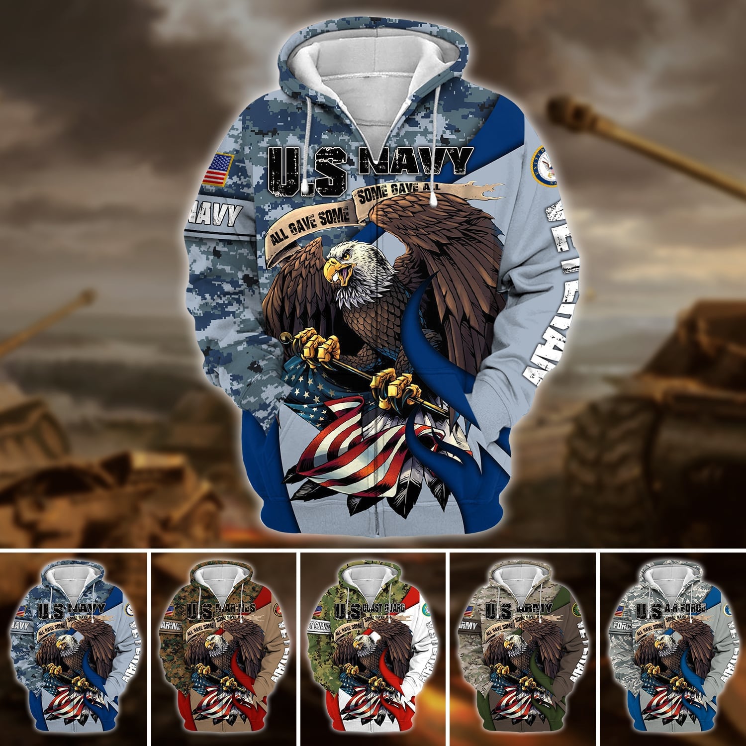 Premium U.S Multiple Service Veteran Zip Hoodie