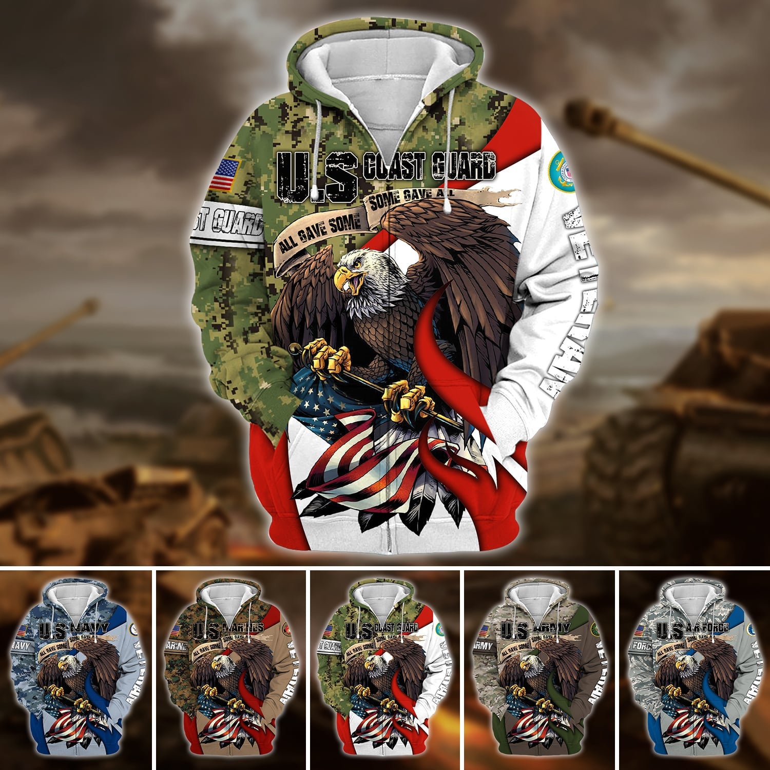 Premium U.S Multiple Service Veteran Zip Hoodie