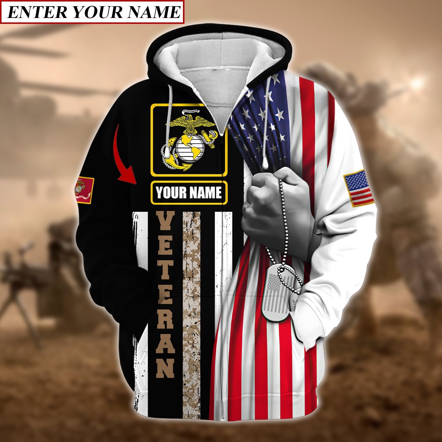 Personalised Premium Multiple U.S Services Veteran Zip Hoodie