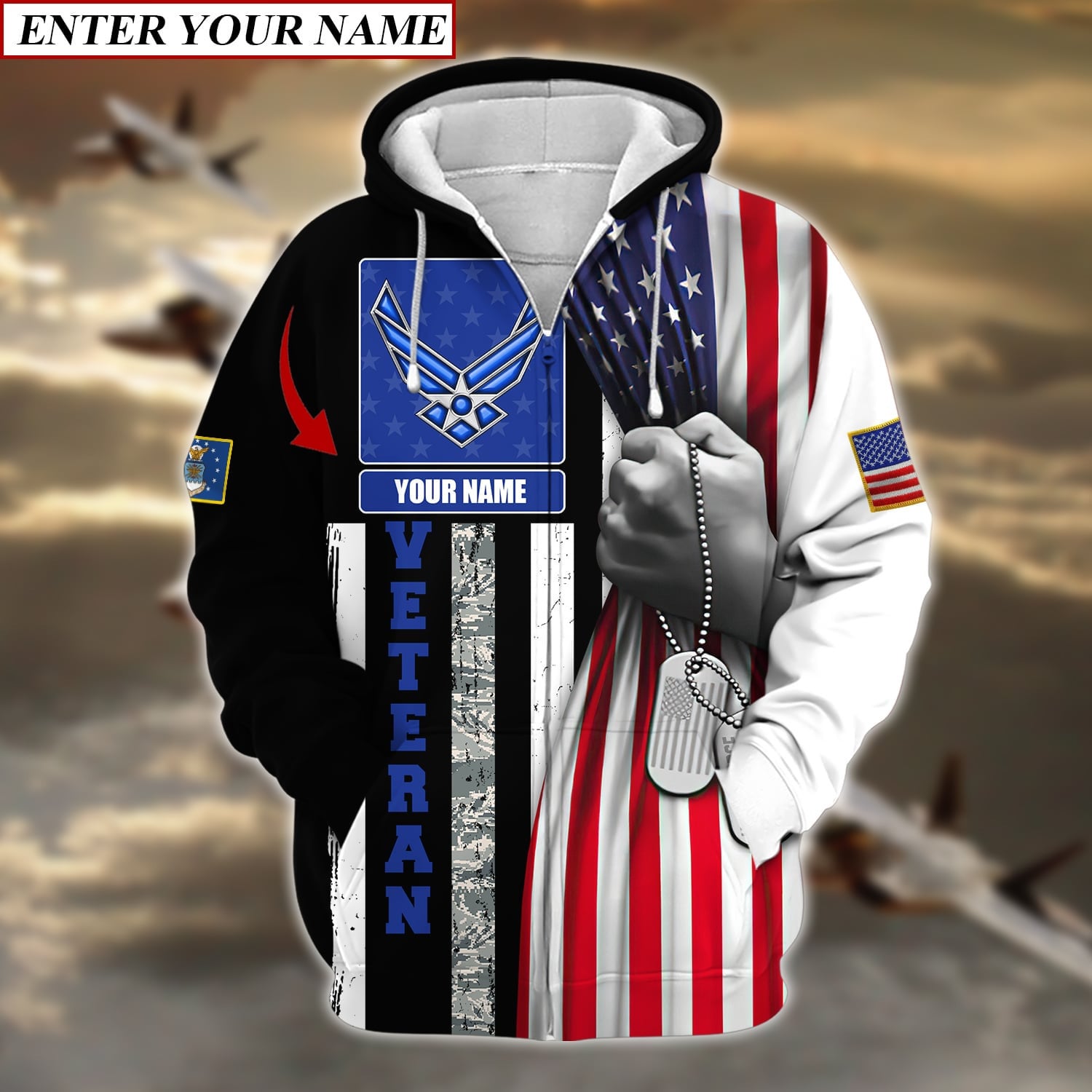 Personalised Premium Multiple U.S Services Veteran Zip Hoodie