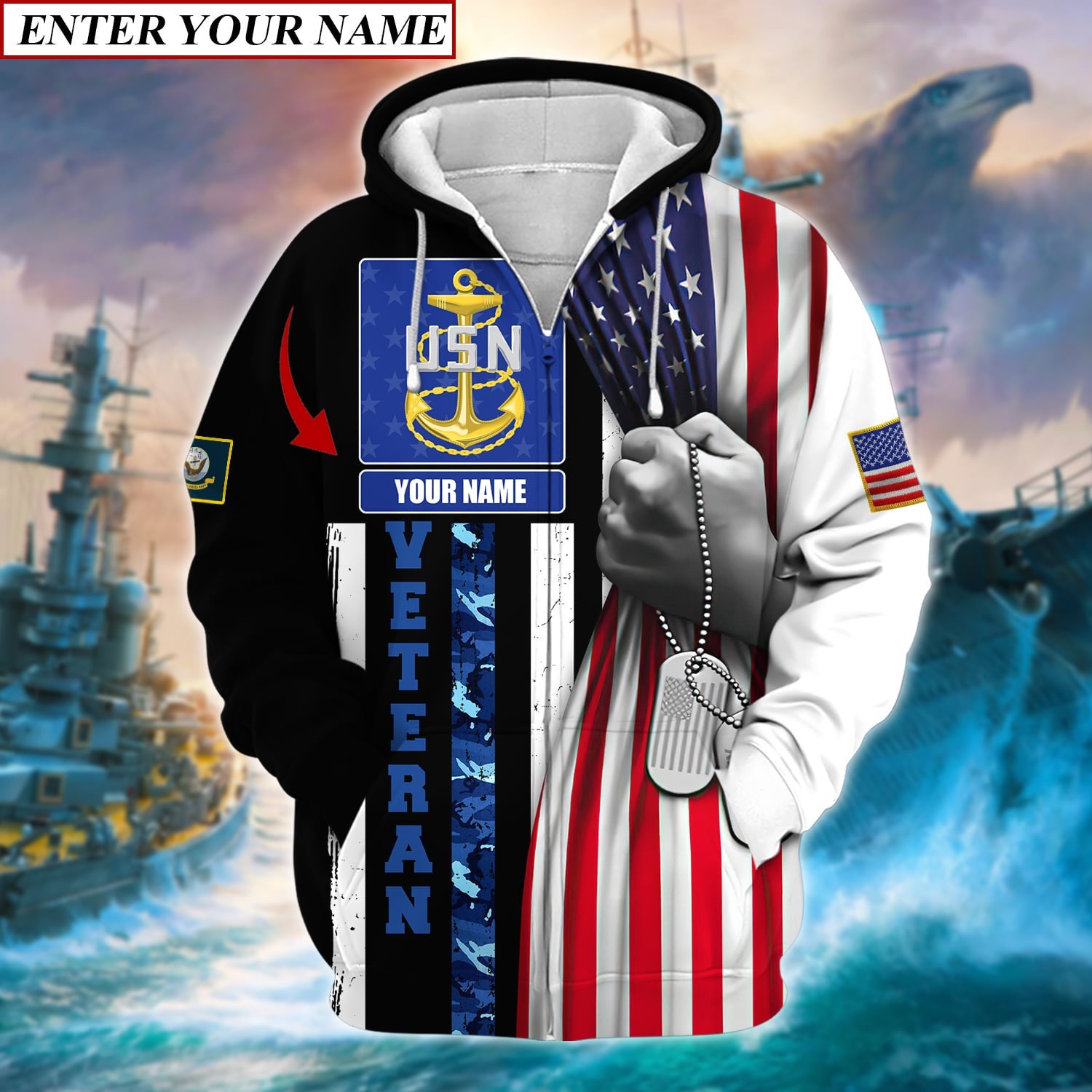 Personalised Premium Multiple U.S Services Veteran Zip Hoodie