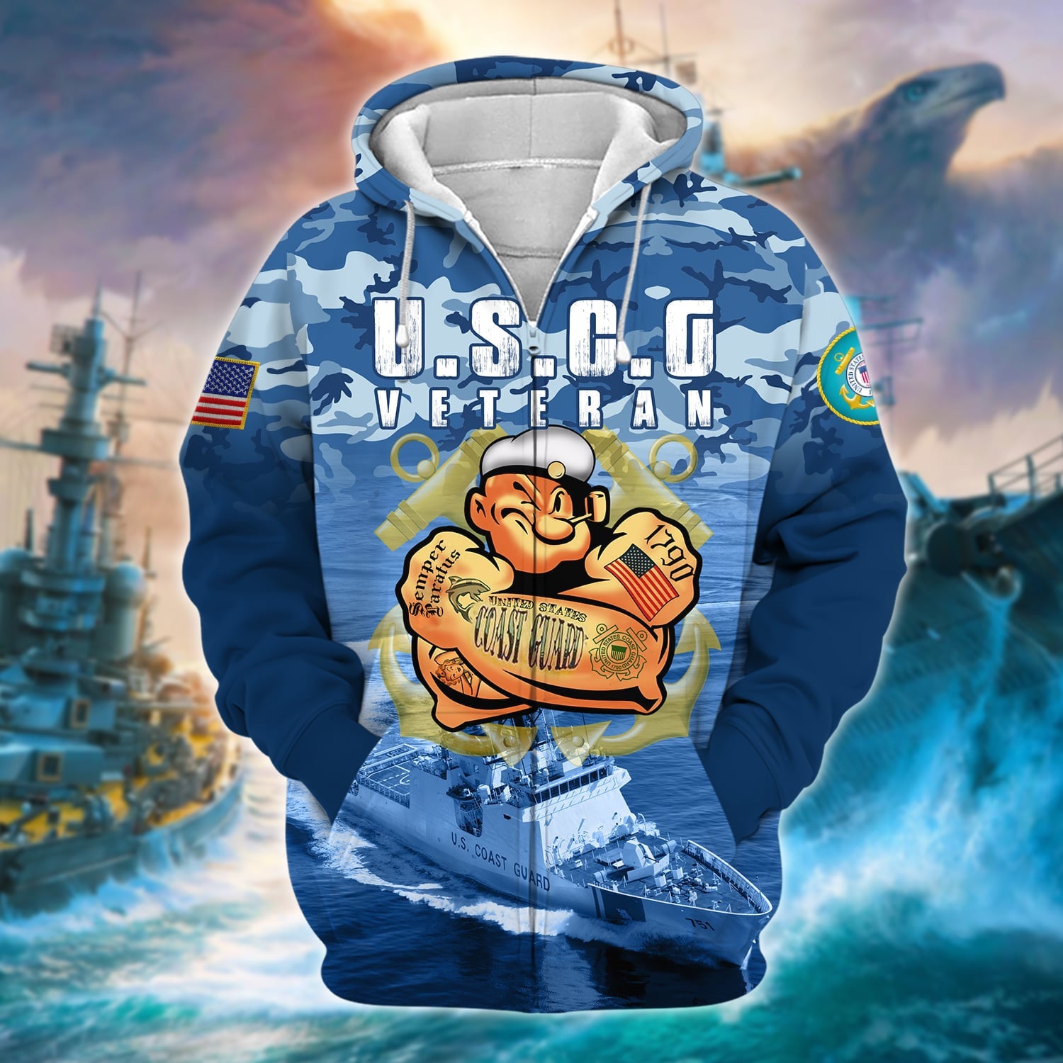 Unique U.S. Coast Guard Veteran Zip Hoodie