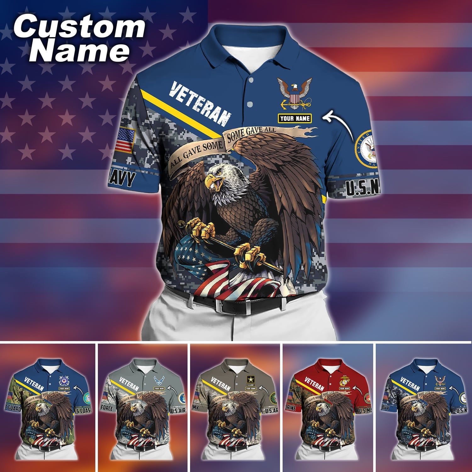 Premium Personalised U.S Multiple Service Veteran Polo Shirt