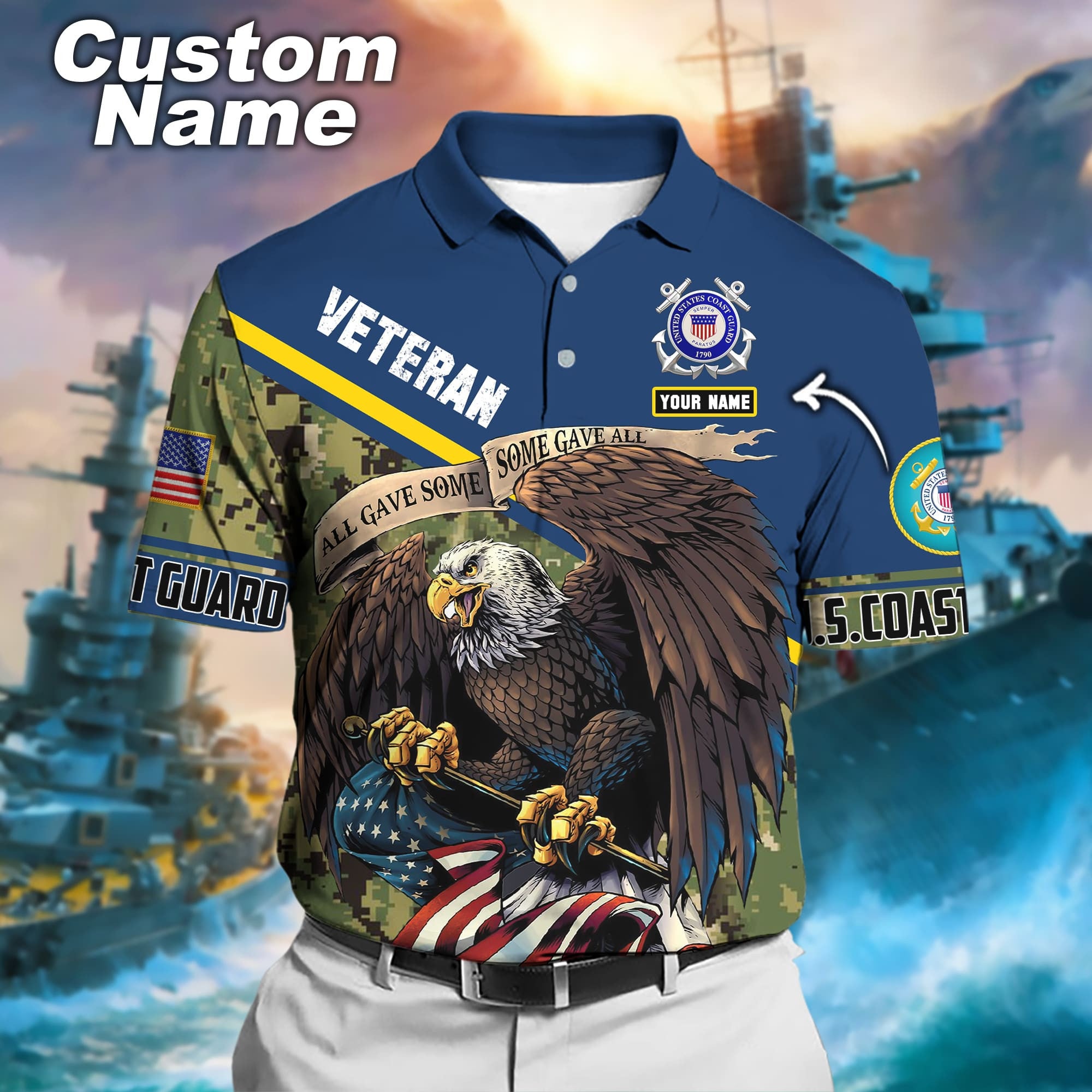 Premium Personalised U.S Multiple Service Veteran Polo Shirt
