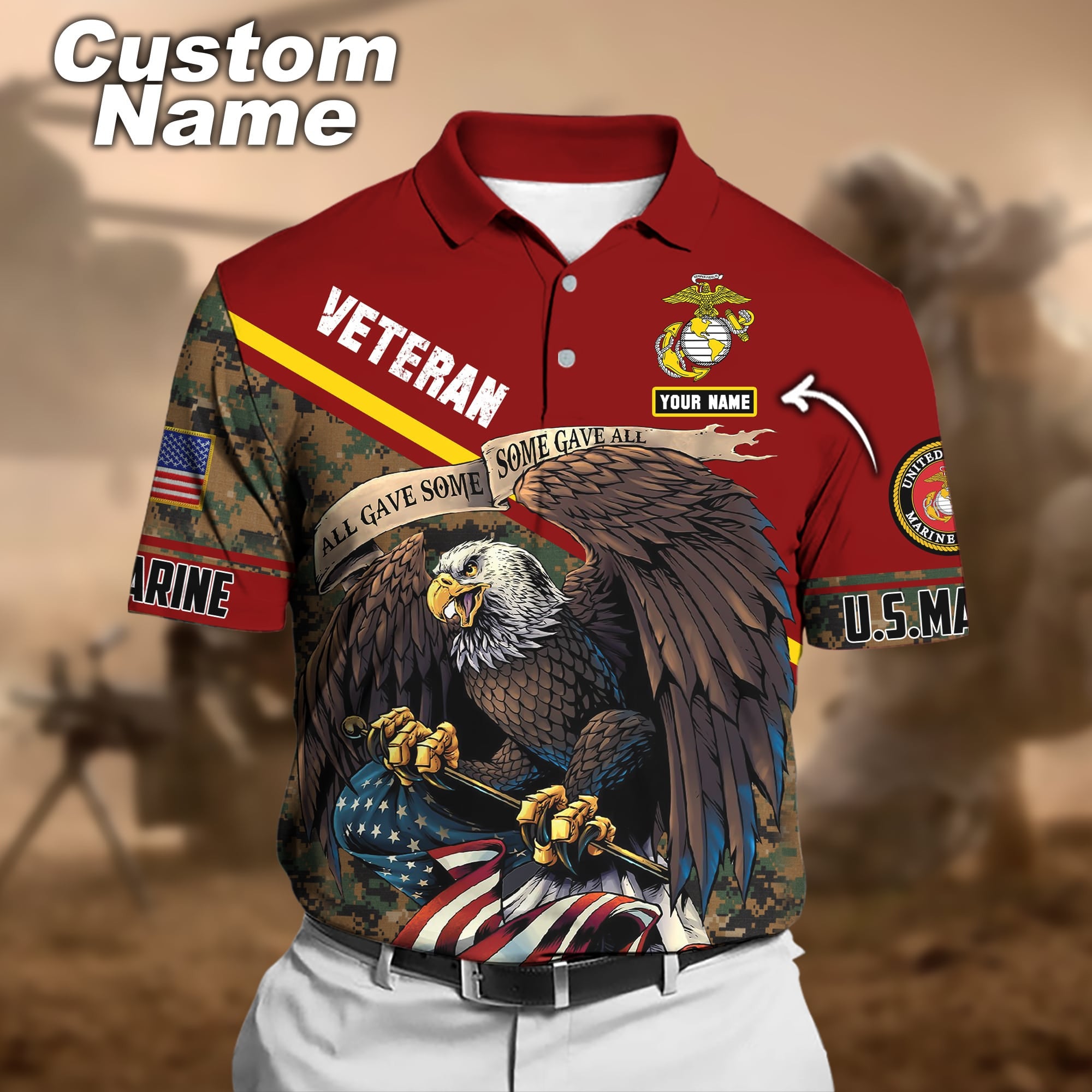 Premium Personalised U.S Multiple Service Veteran Polo Shirt