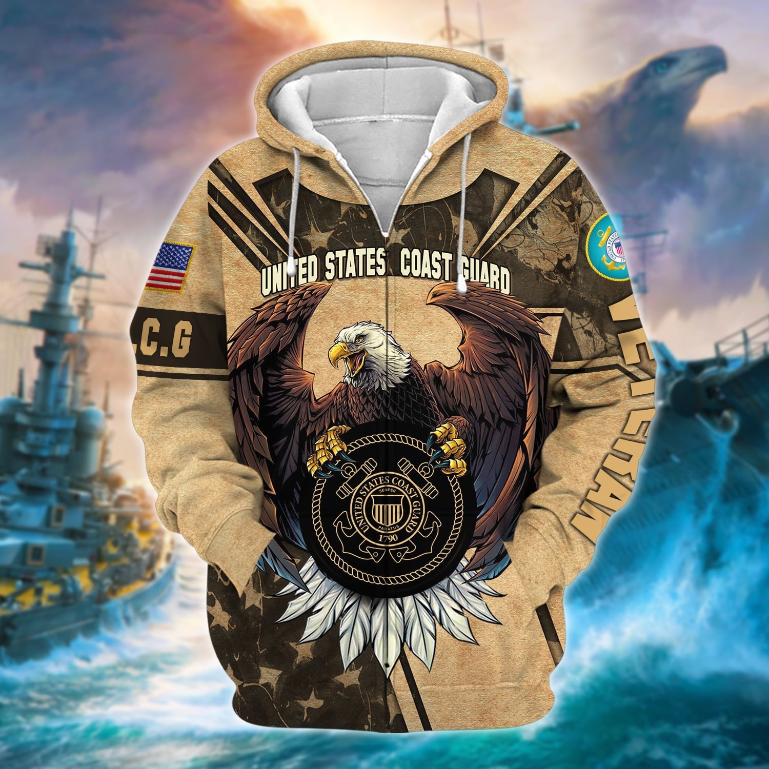 Premium U.S Multiple Service Veteran Zip Hoodie