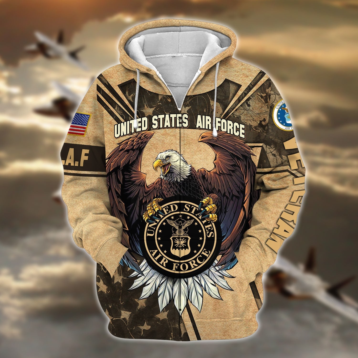 Premium U.S Multiple Service Veteran Zip Hoodie