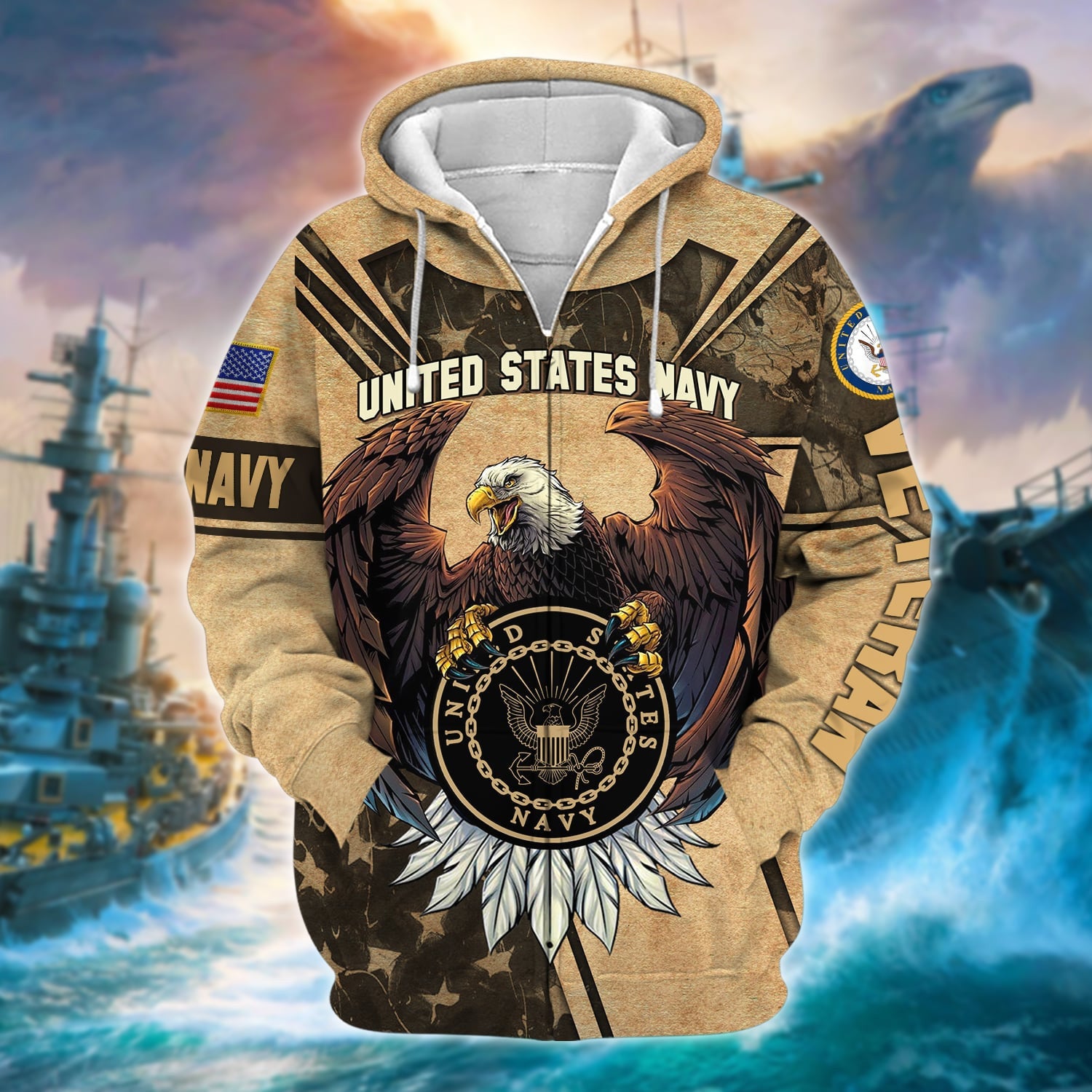 Premium U.S Multiple Service Veteran Zip Hoodie