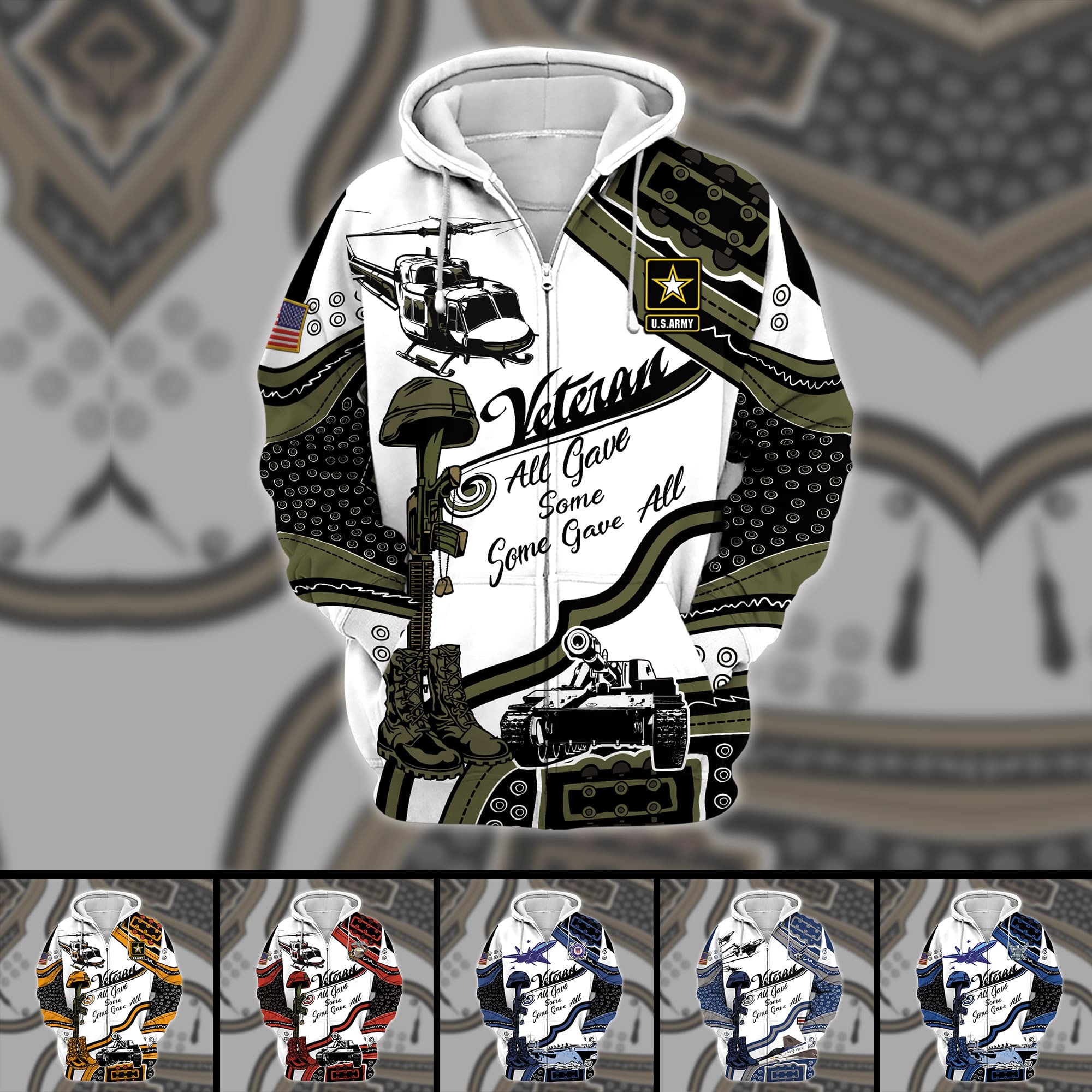 Premium U.S Multiple Service Veteran Zip Hoodie