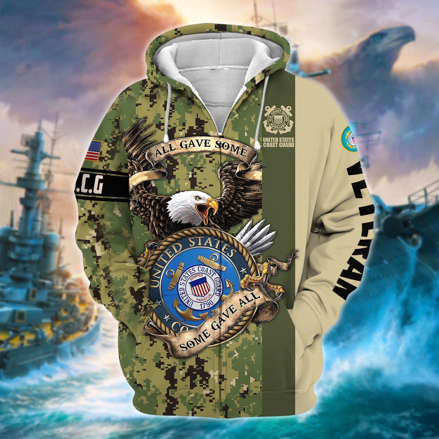 Premium U.S Multiple Service Veteran Zip Hoodie
