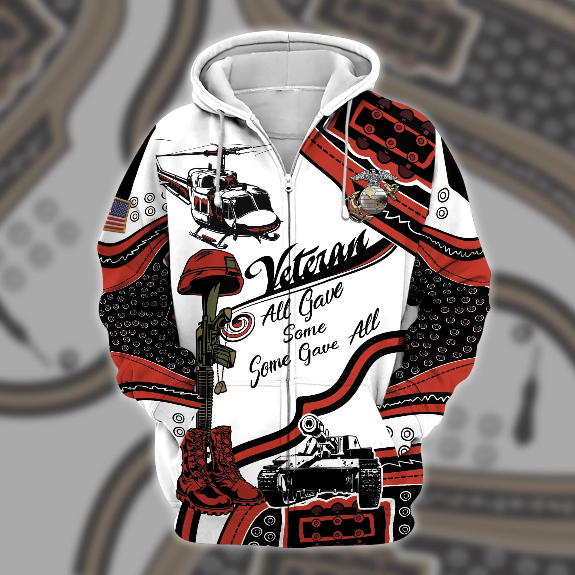 Premium U.S Multiple Service Veteran Zip Hoodie