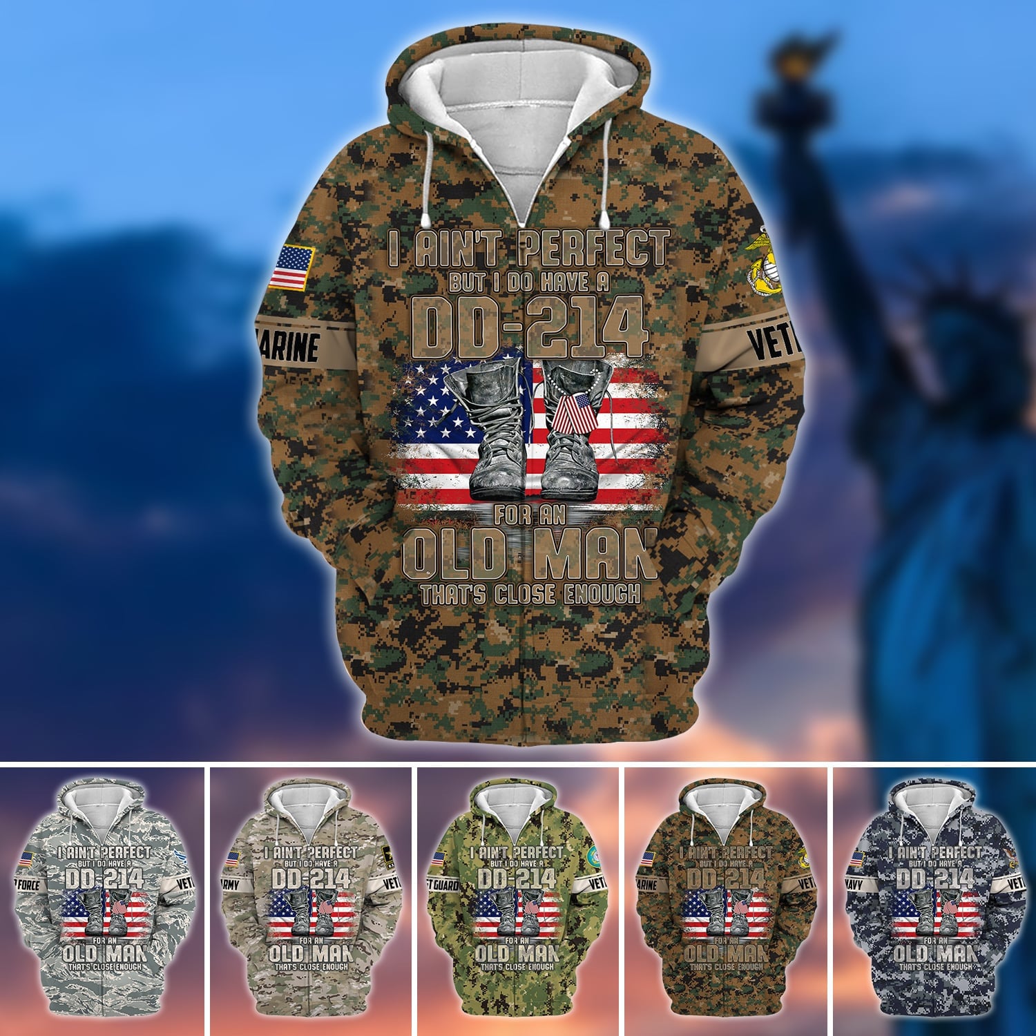 Premium U.S Multiple Service Veteran Zip Hoodie