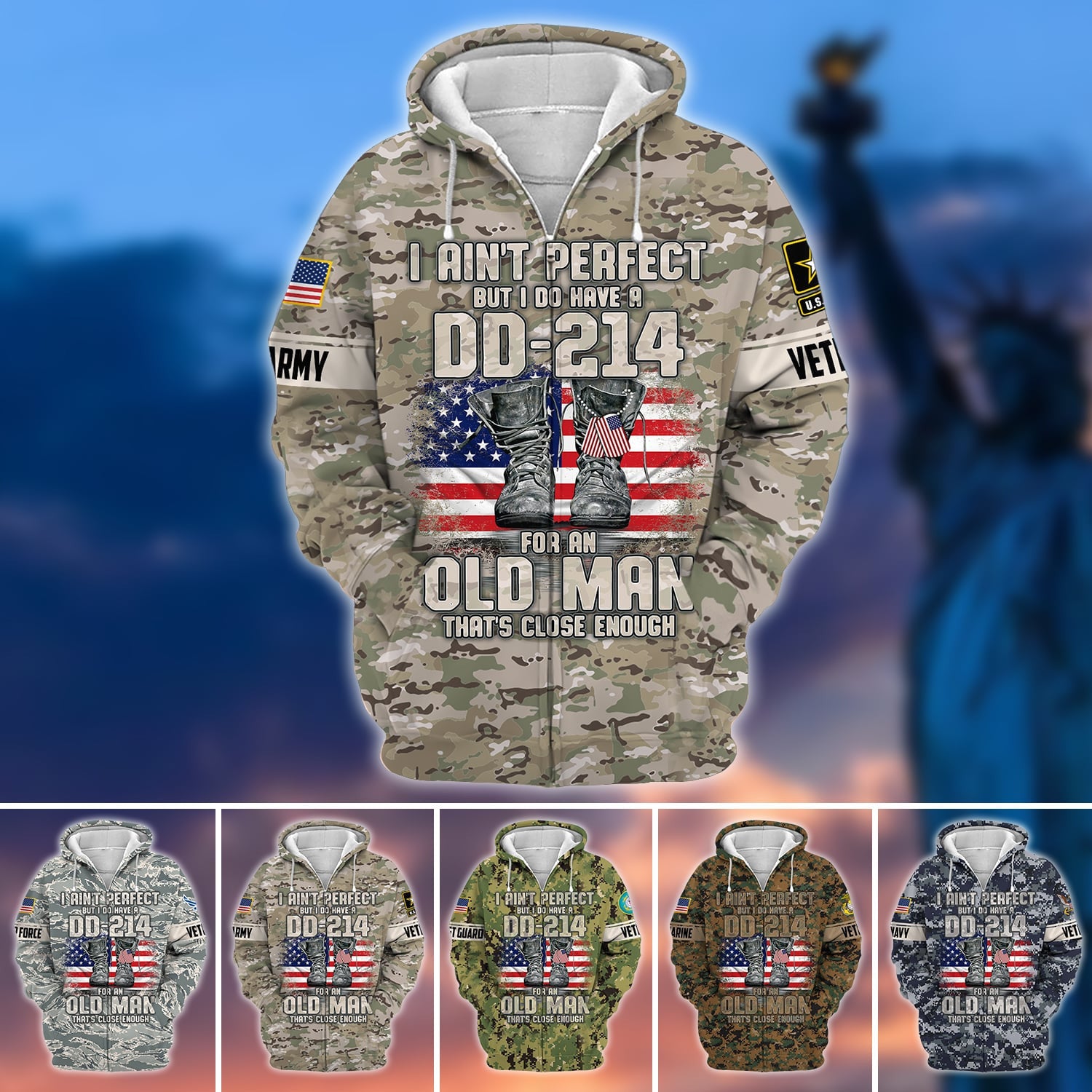 Premium U.S Multiple Service Veteran Zip Hoodie