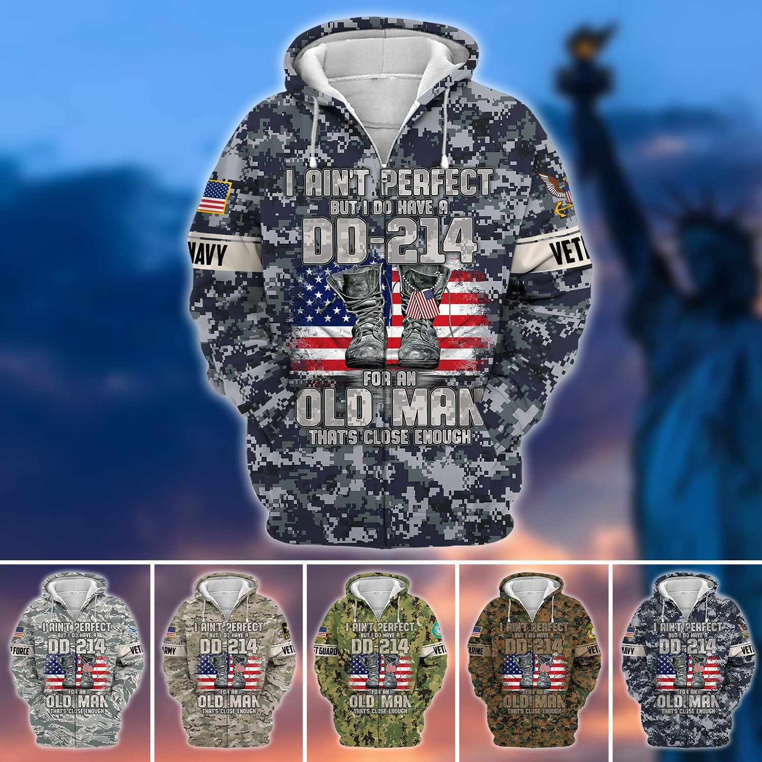 Premium U.S Multiple Service Veteran Zip Hoodie