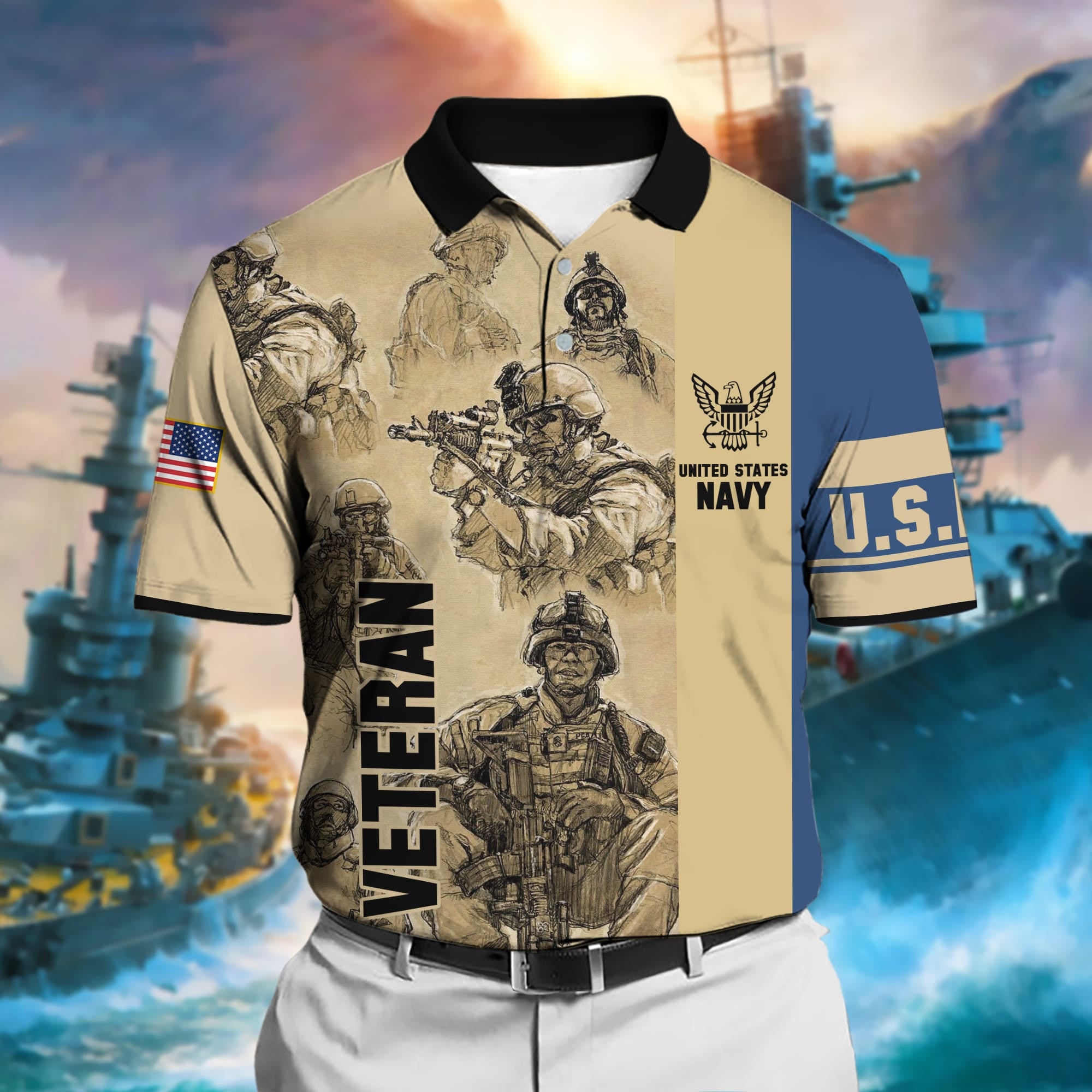Premium U.S Multiple Service Veteran Polo Shirt