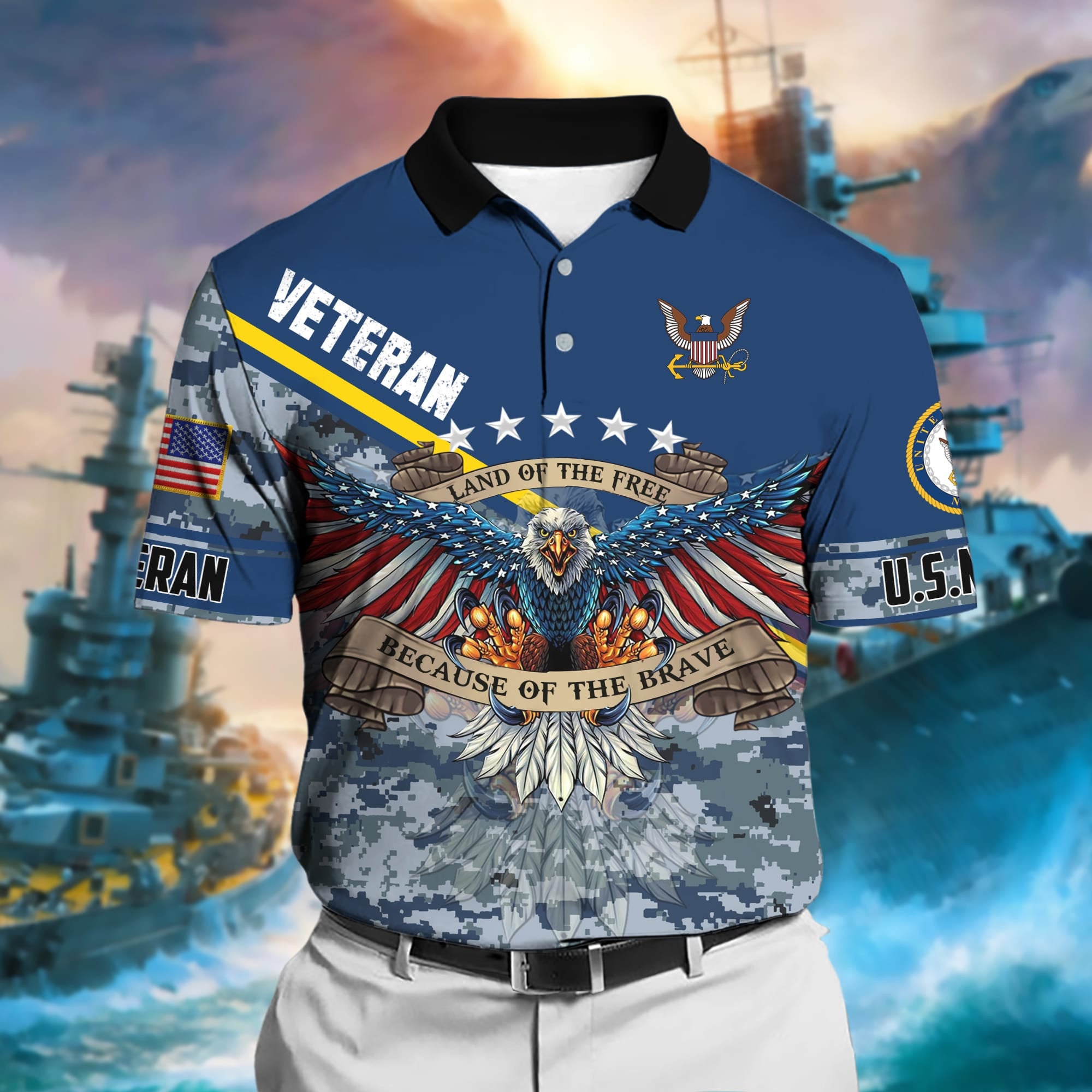 Premium U.S Multiple Service Veteran Polo Shirt