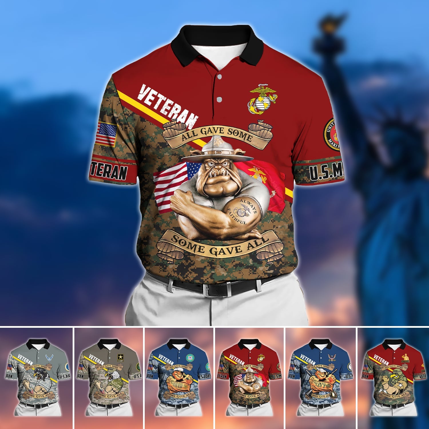Unique U.S Multiple Service Veteran Polo Shirt