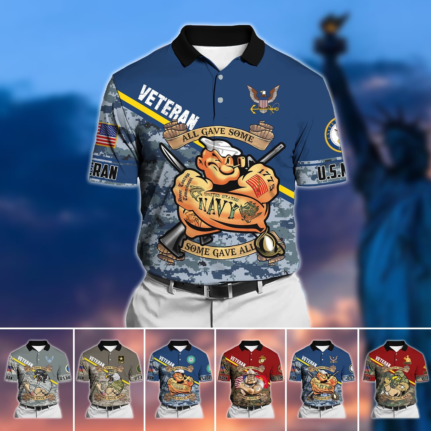 Unique U.S Multiple Service Veteran Polo Shirt