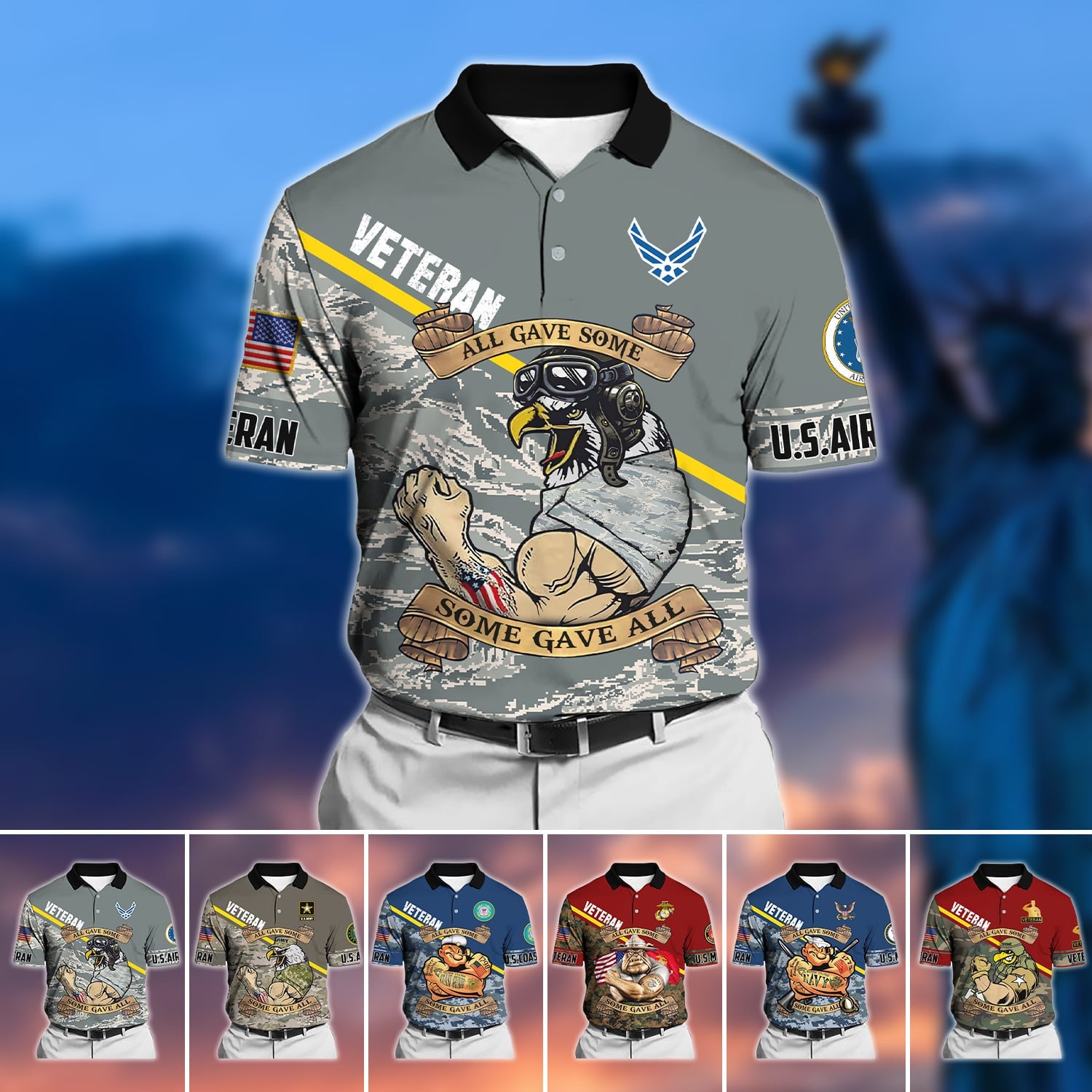 Unique U.S Multiple Service Veteran Polo Shirt