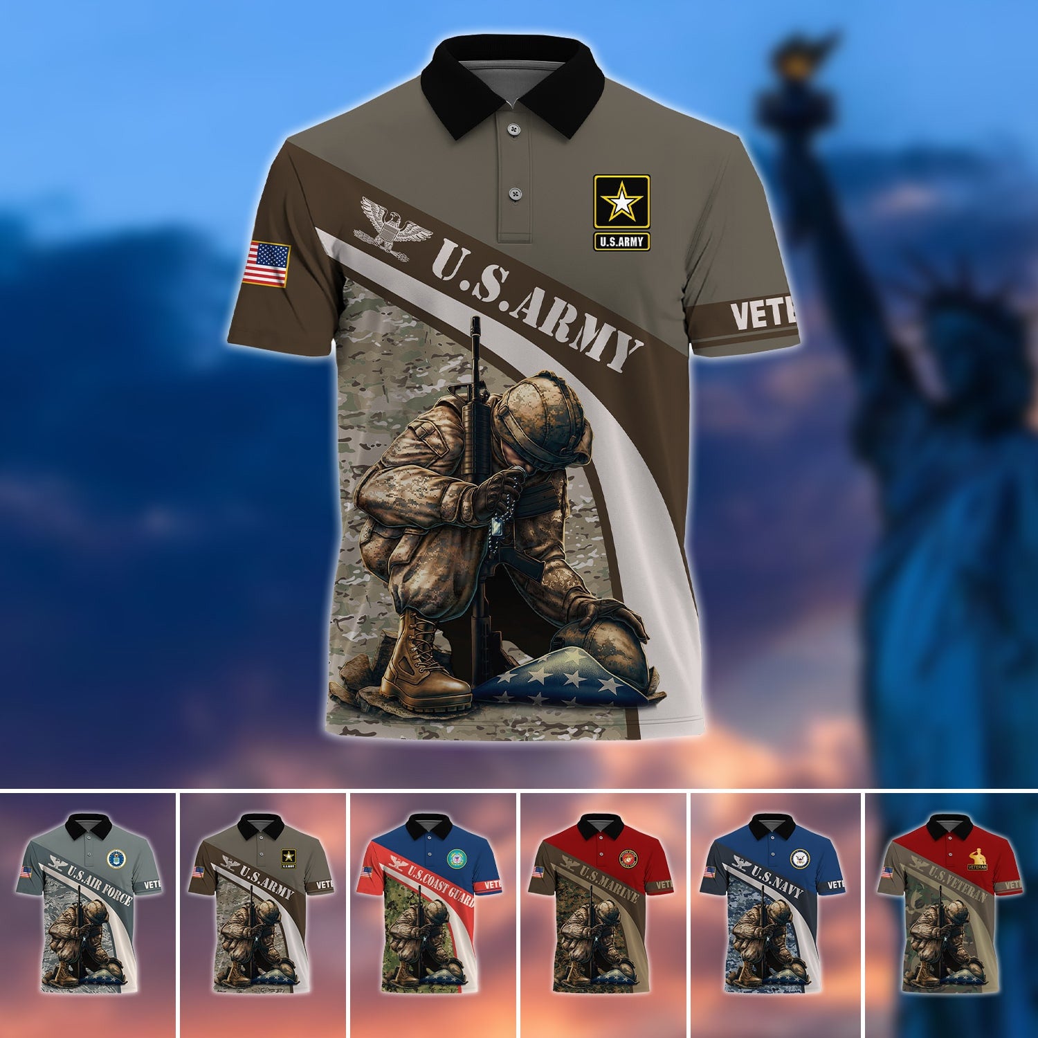 Premium U.S Multiple Service Veteran Polo Shirt